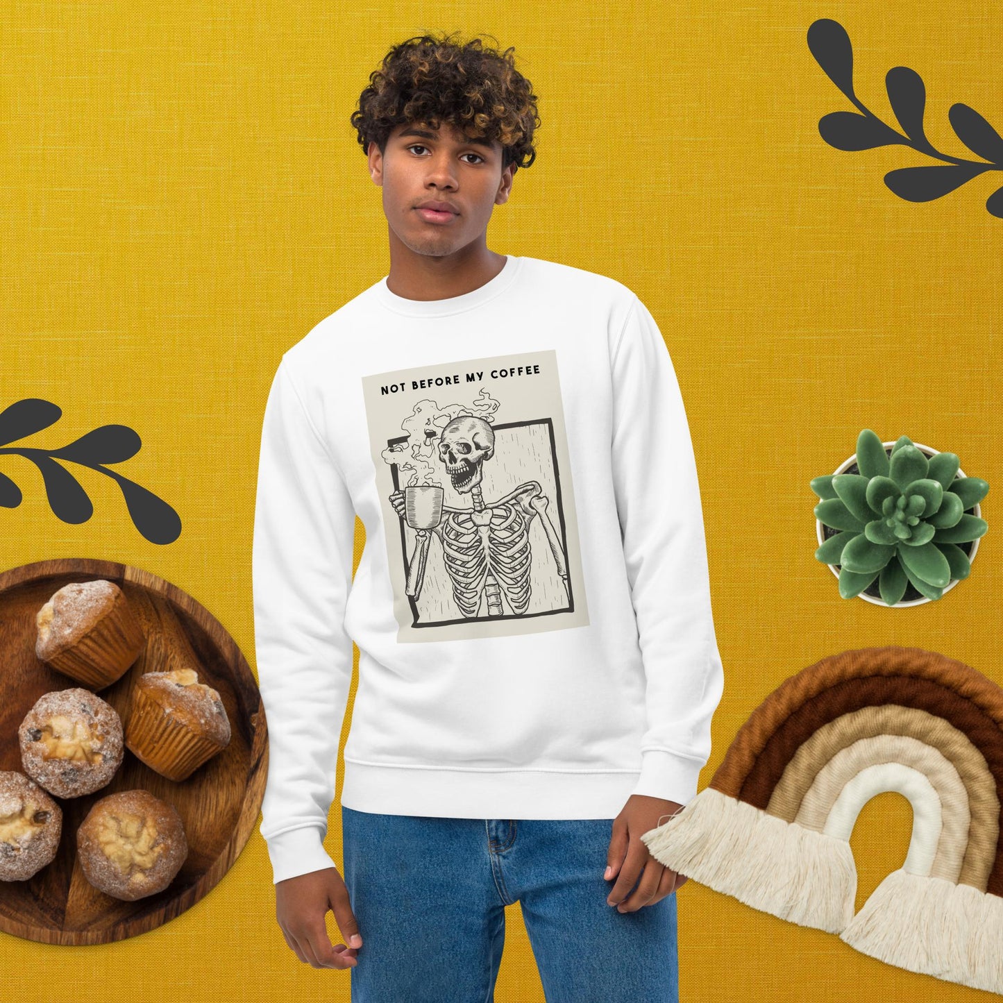 Cozy 'Coffee First' Sweatshirt inspired by uplifting quotes and calm morning vibes

