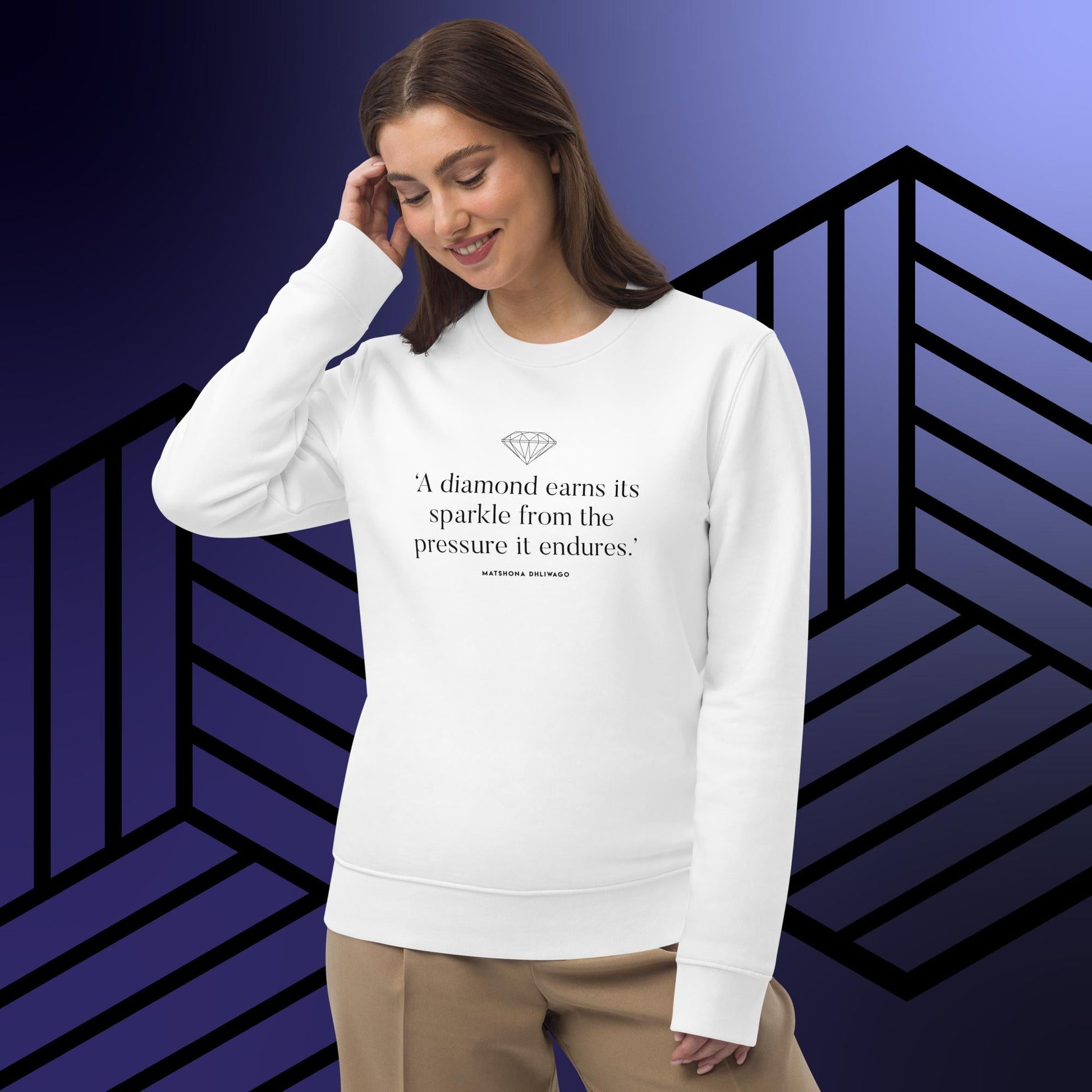 Luxury meets casual in our contemporary 'Diamond's Sparkle' organic cotton sweatshirt, inspired by Vivienne Westwood jumper styles.