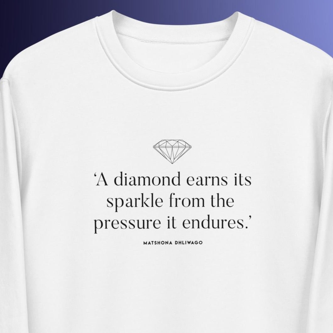Inspired by Vivienne Westwood sweatshirt designs, our contemporary 'Diamond's Sparkle' organic cotton sweatshirt is a must-have.