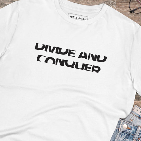 Best selling contemporary tee: 'Divide & Conquer' organic cotton.
