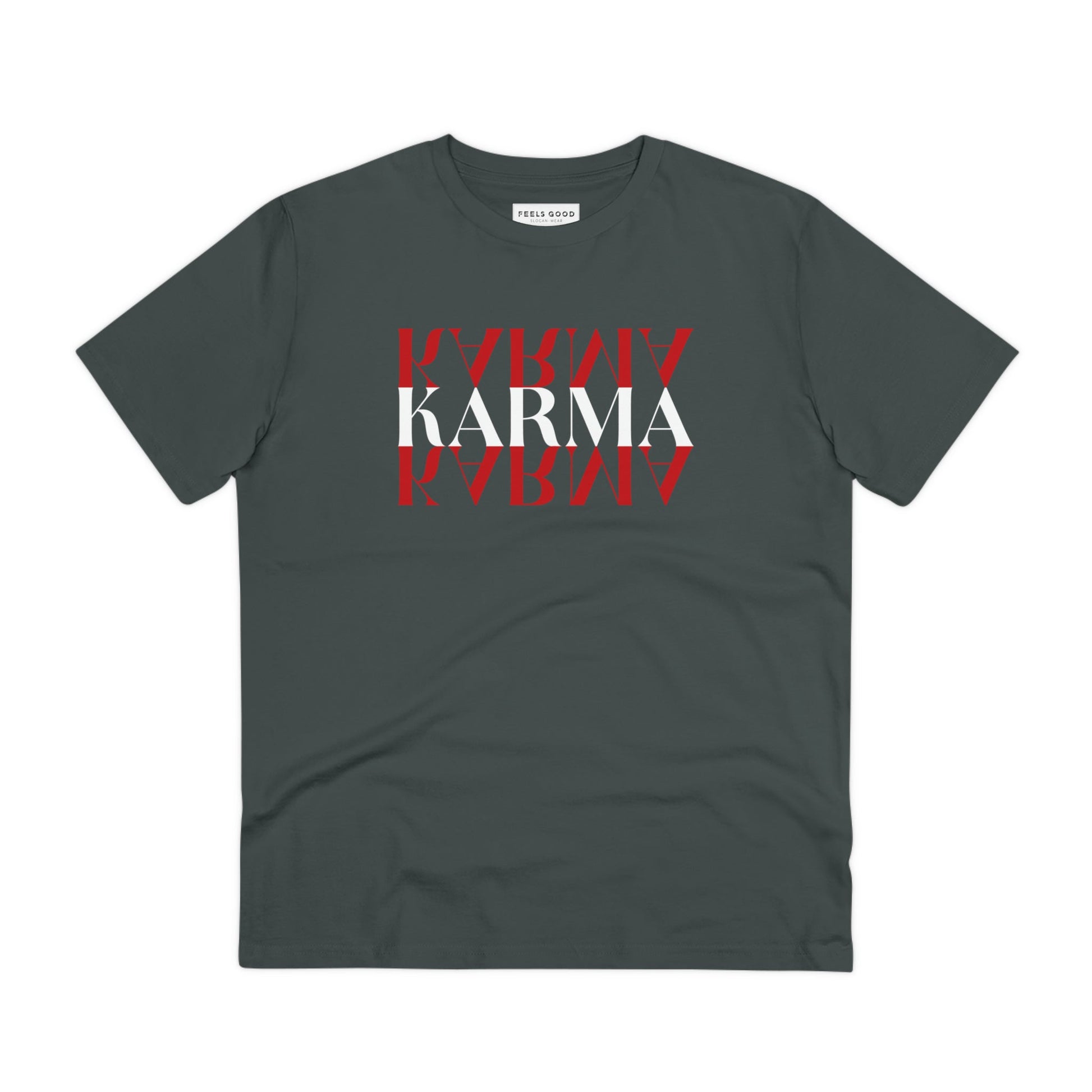 Organic tee with 'Karma Karma Karma' for those who adore cool classics

