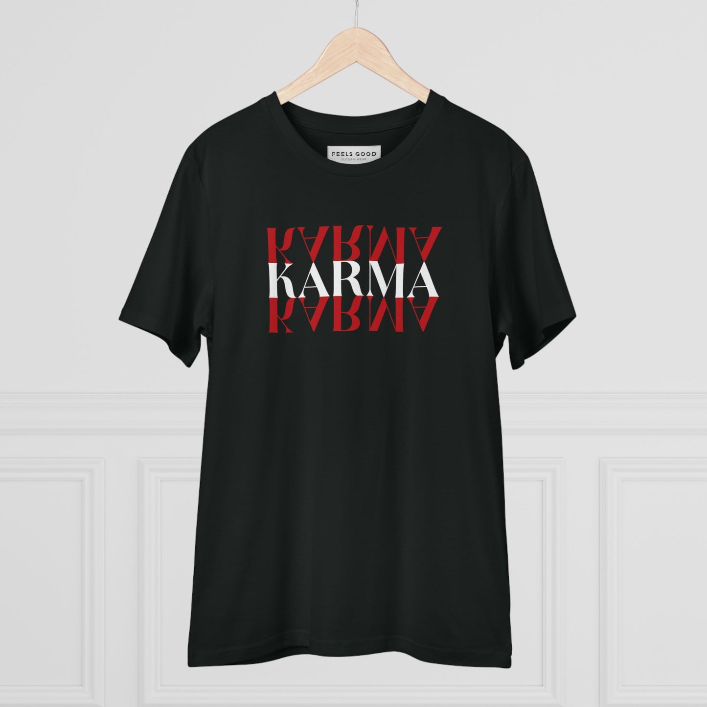 Nostalgic 'Karma Karma Karma' shirt with a pop-inspired visual edge

