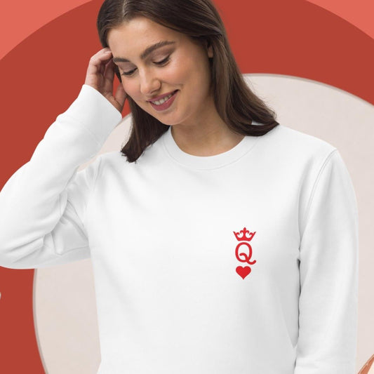 Contemporary 'Queen Of Hearts' Organic Cotton Sweatshirt in cozy, bestselling style

