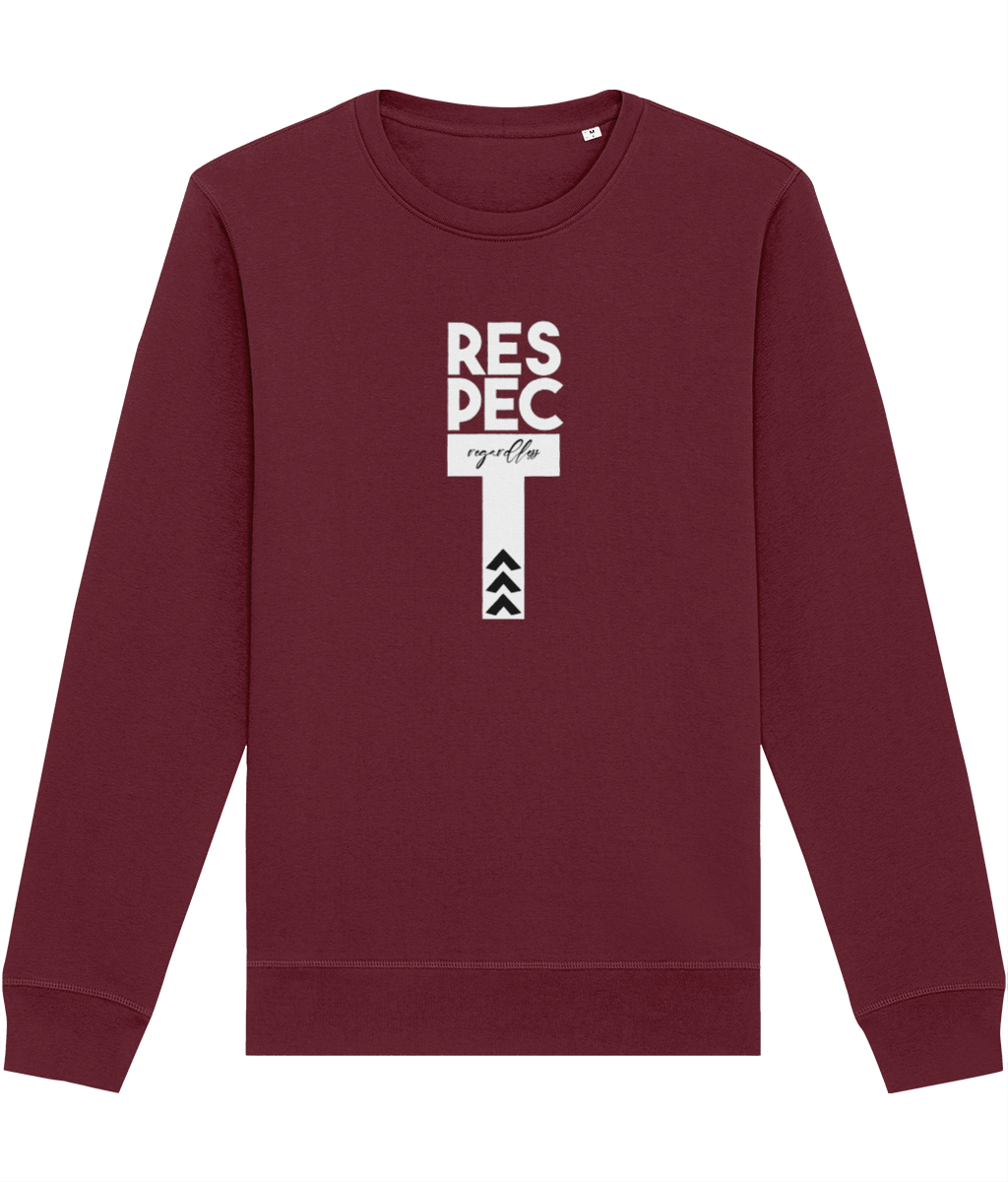 A statement piece, the contemporary 'Respect Regardless' organic cotton sweatshirt stands for equality.