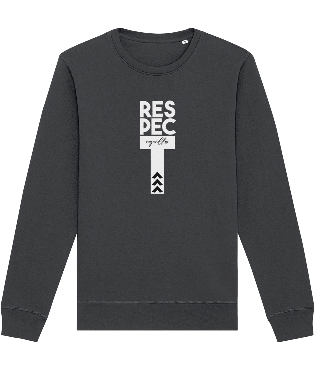 Contemporary 'Respect Regardless' organic cotton sweatshirt—black sweatshirts for women, redefined.