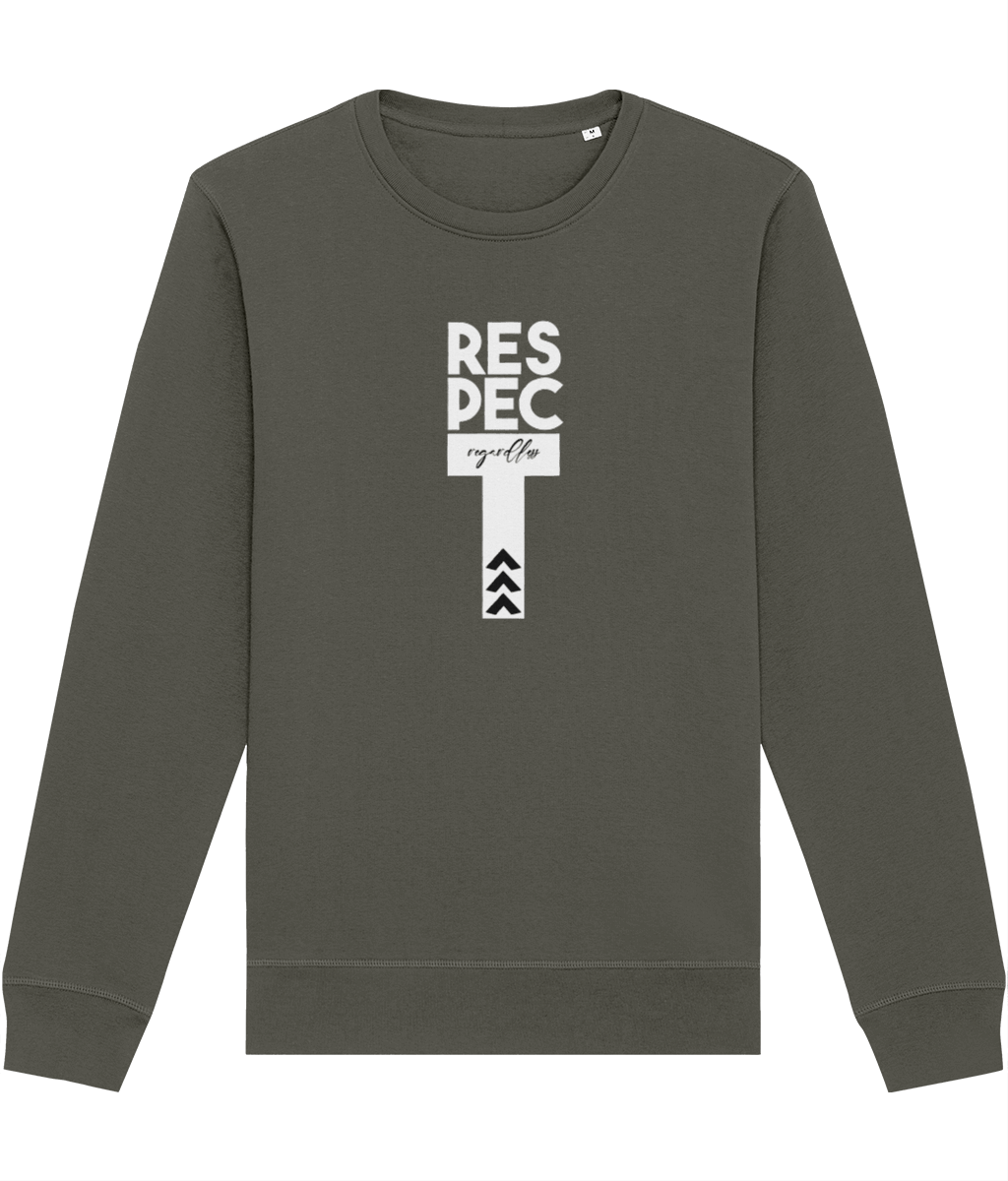 Contemporary 'Respect Regardless' organic cotton sweatshirt—feminist slogan sweatshirt with purpose.