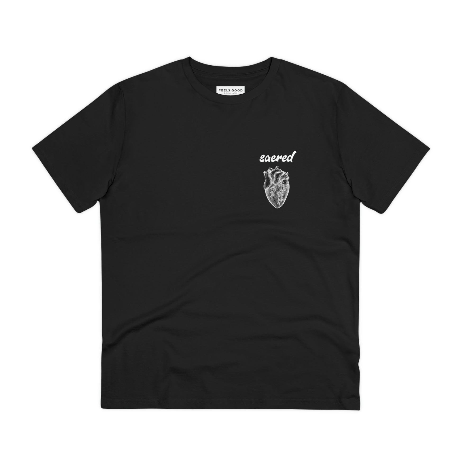 Organic cotton t-shirt with expressive Sacred Heart design and modern feel.


