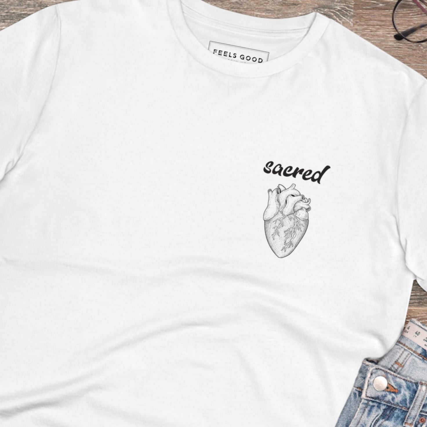 Best selling contemporary tee: 'Sacred Heart' organic cotton.
