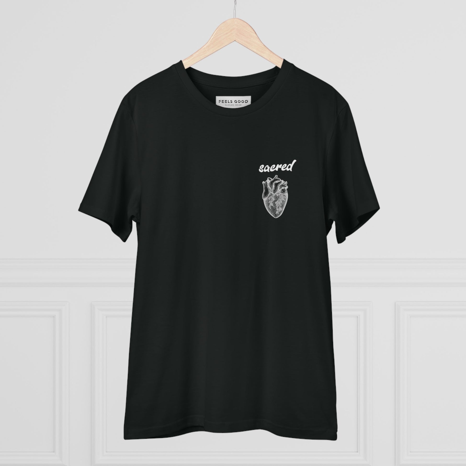 Bold and fun organic cotton tee with unique Sacred Heart inspired print.

