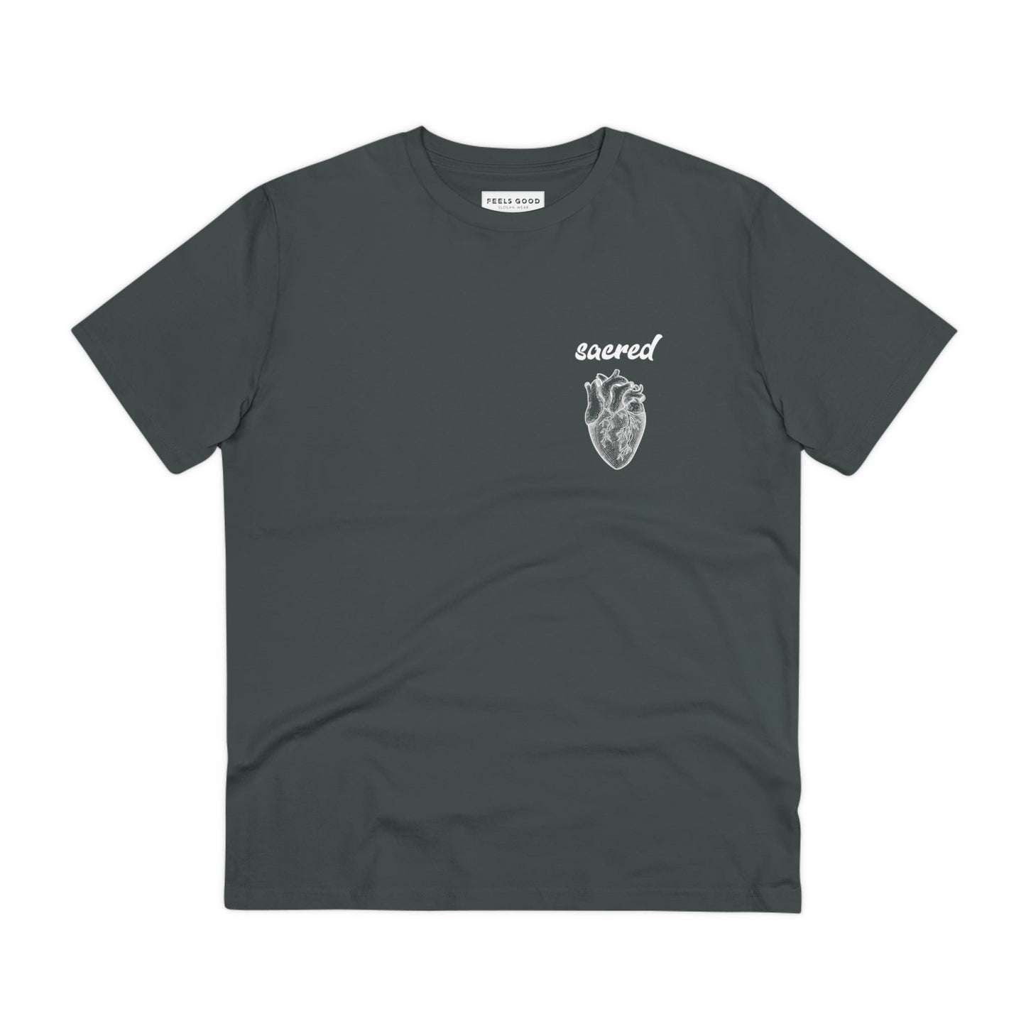 Eco-friendly t-shirt with Sacred Heart graphic and fun, artistic edge.

