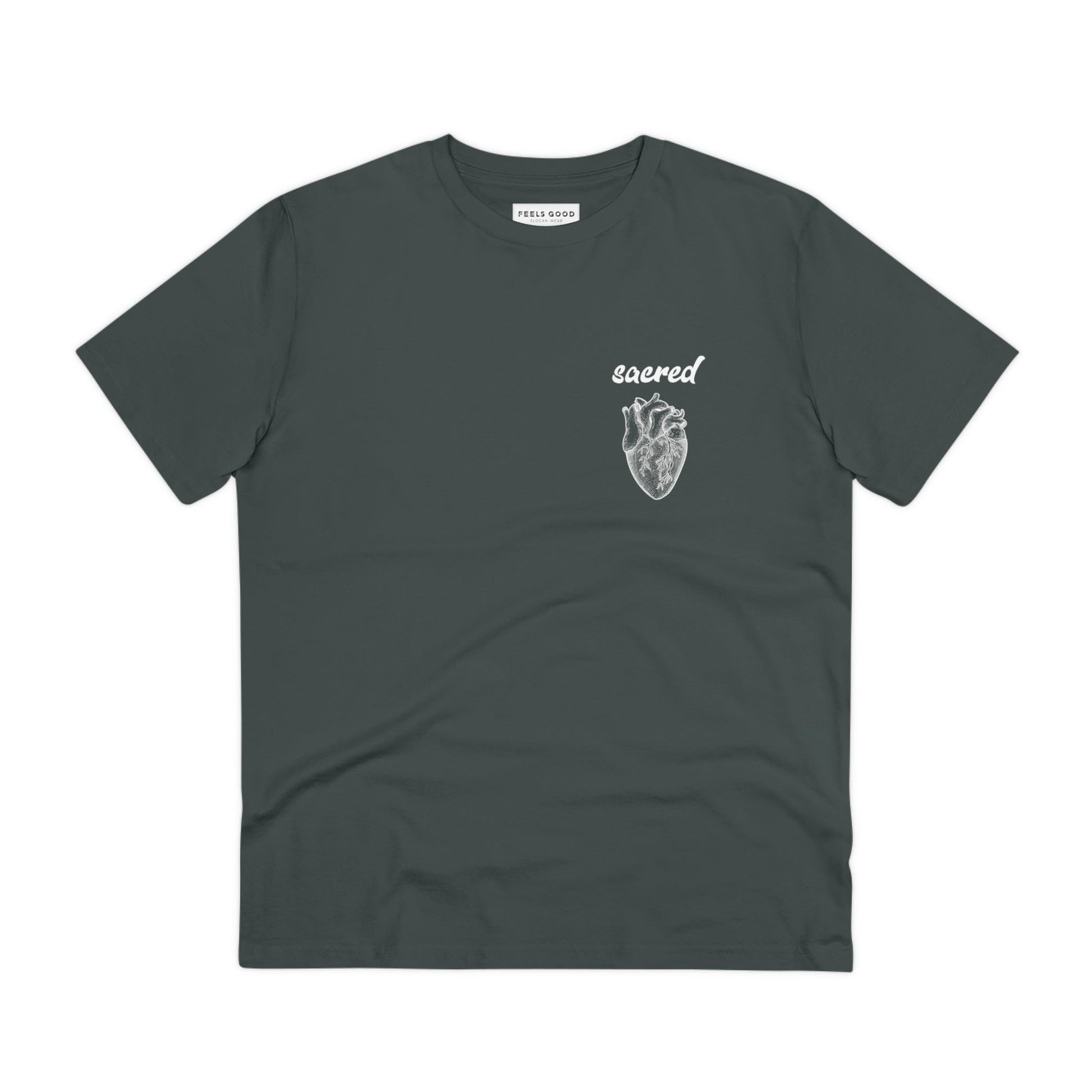 Eco-friendly t-shirt with Sacred Heart graphic and fun, artistic edge.

