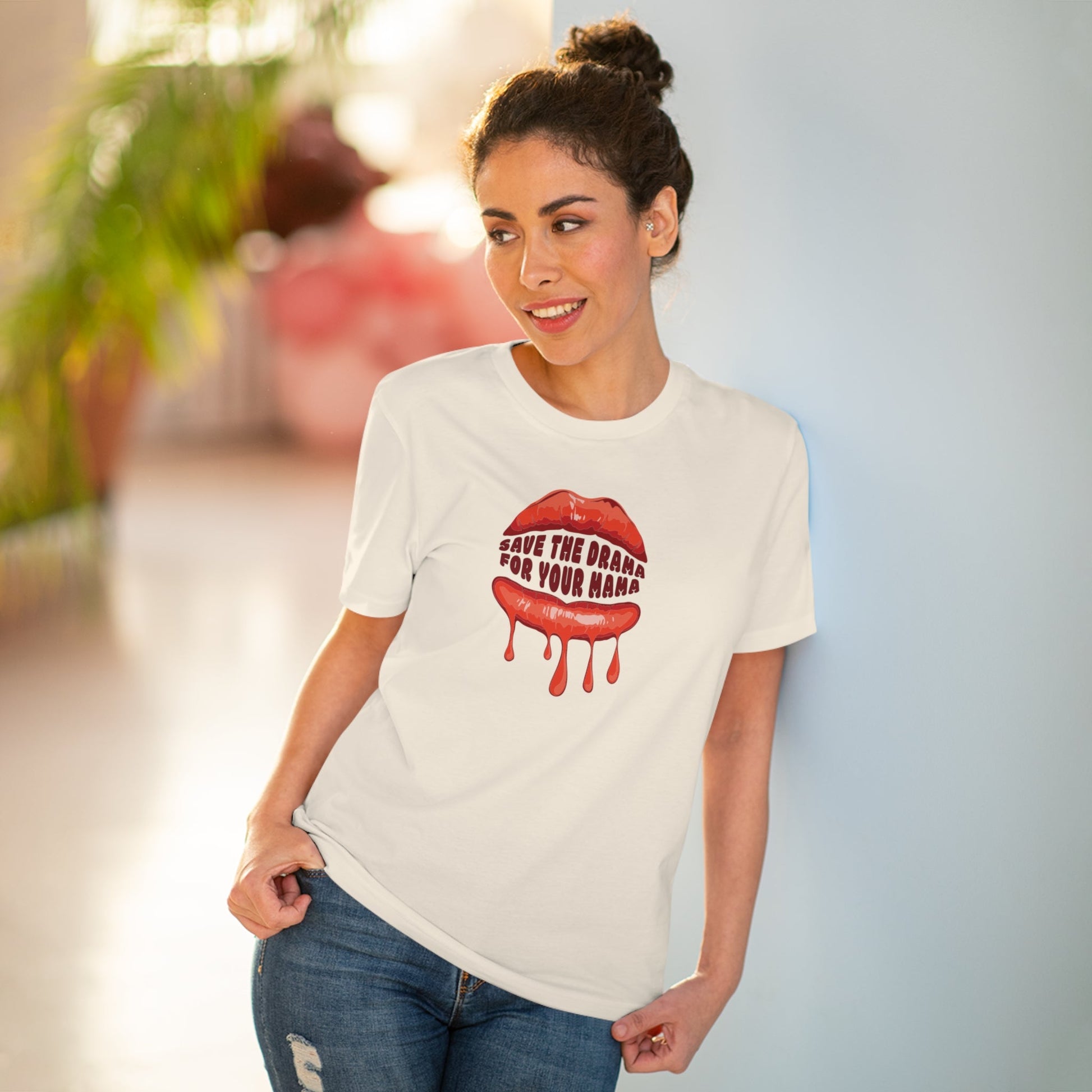 Contemporary 'Save The Drama' Organic Cotton T-shirt, bold sweatshirt slogans statement

