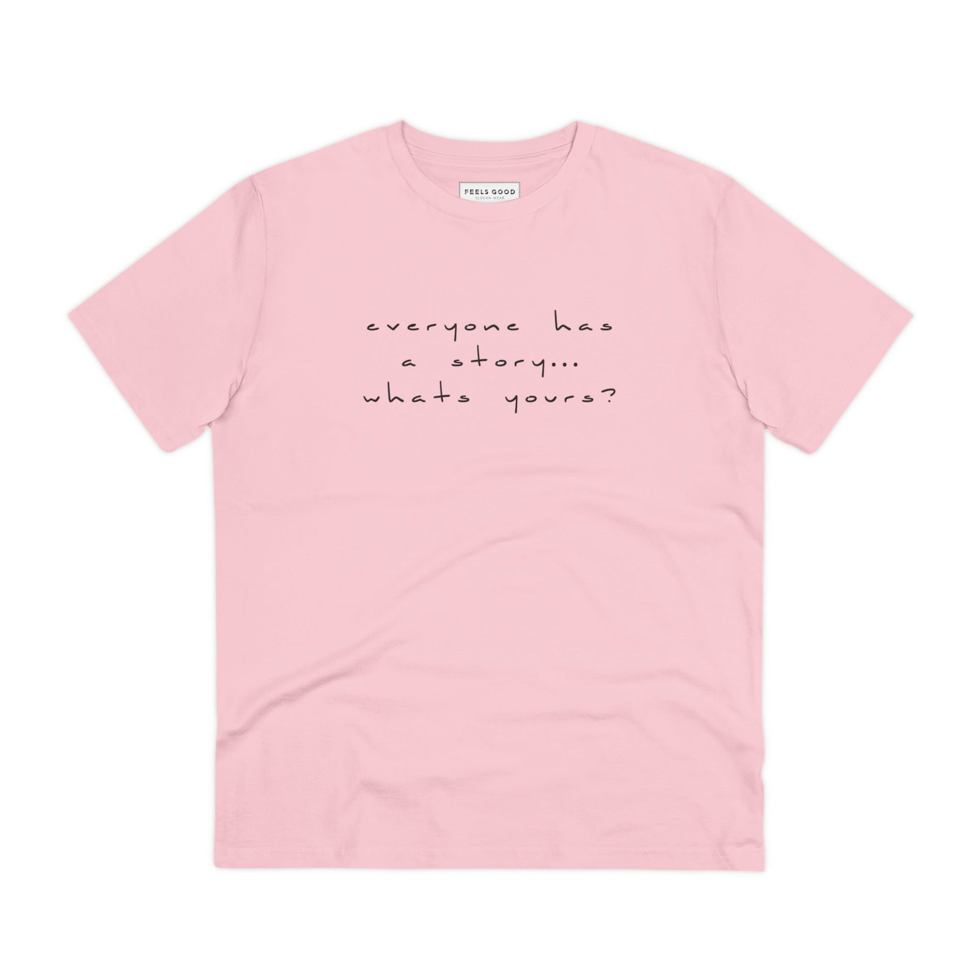 Positive thinking day tee: 'Tell Your Story' contemporary cotton.
