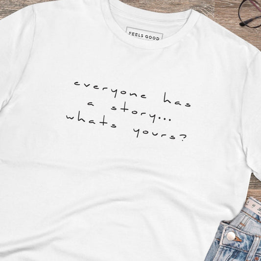Best selling contemporary tee: 'Tell Your Story' organic cotton.
