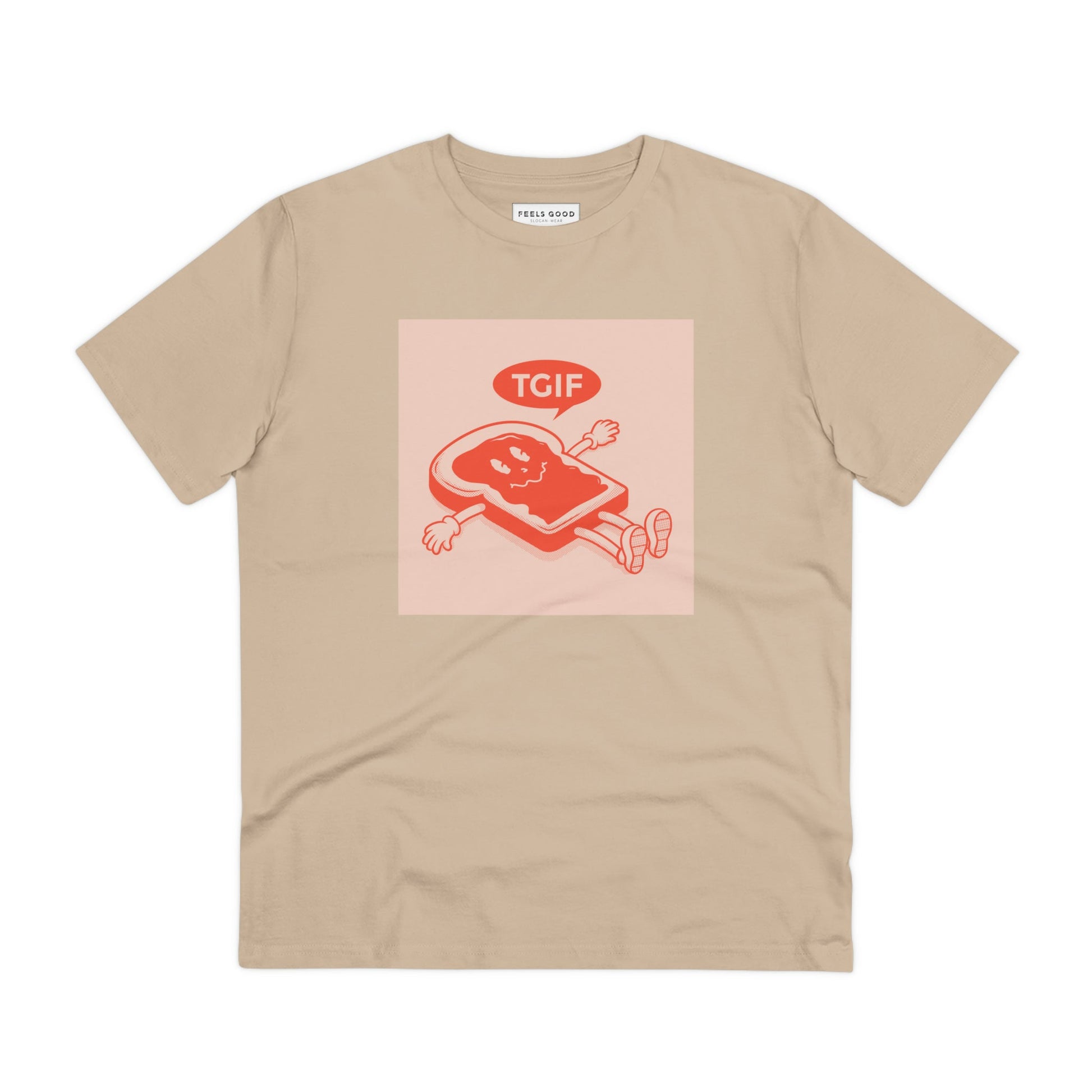 Get weekend vibes with the contemporary 'Thank God It's Friday' retro organic cotton t-shirt—funny tshirt.