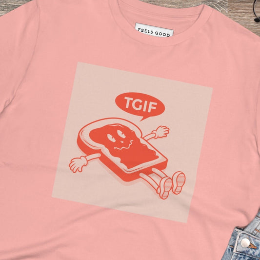 The contemporary 'Thank God It's Friday' retro organic cotton t-shirt is perfect for retro slogan t shirts.