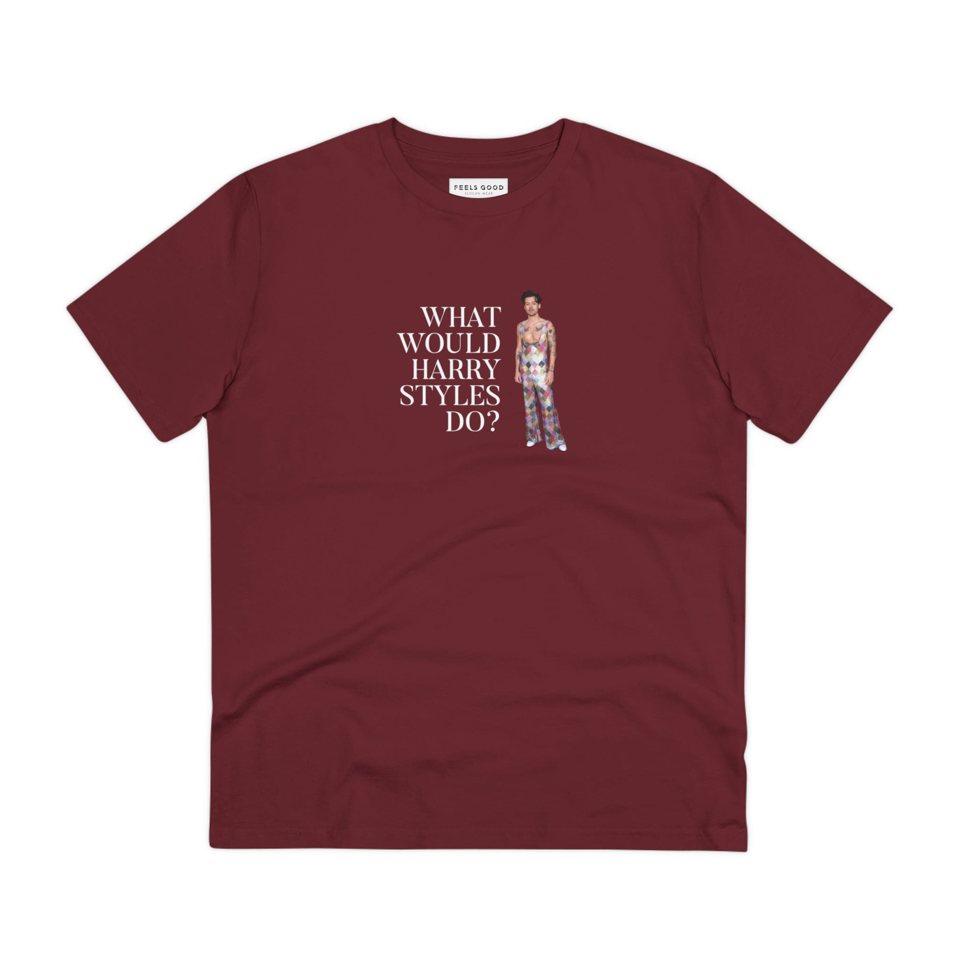 Sustainable best t-shirt: 'What Would Harry Styles Do?' organic.
