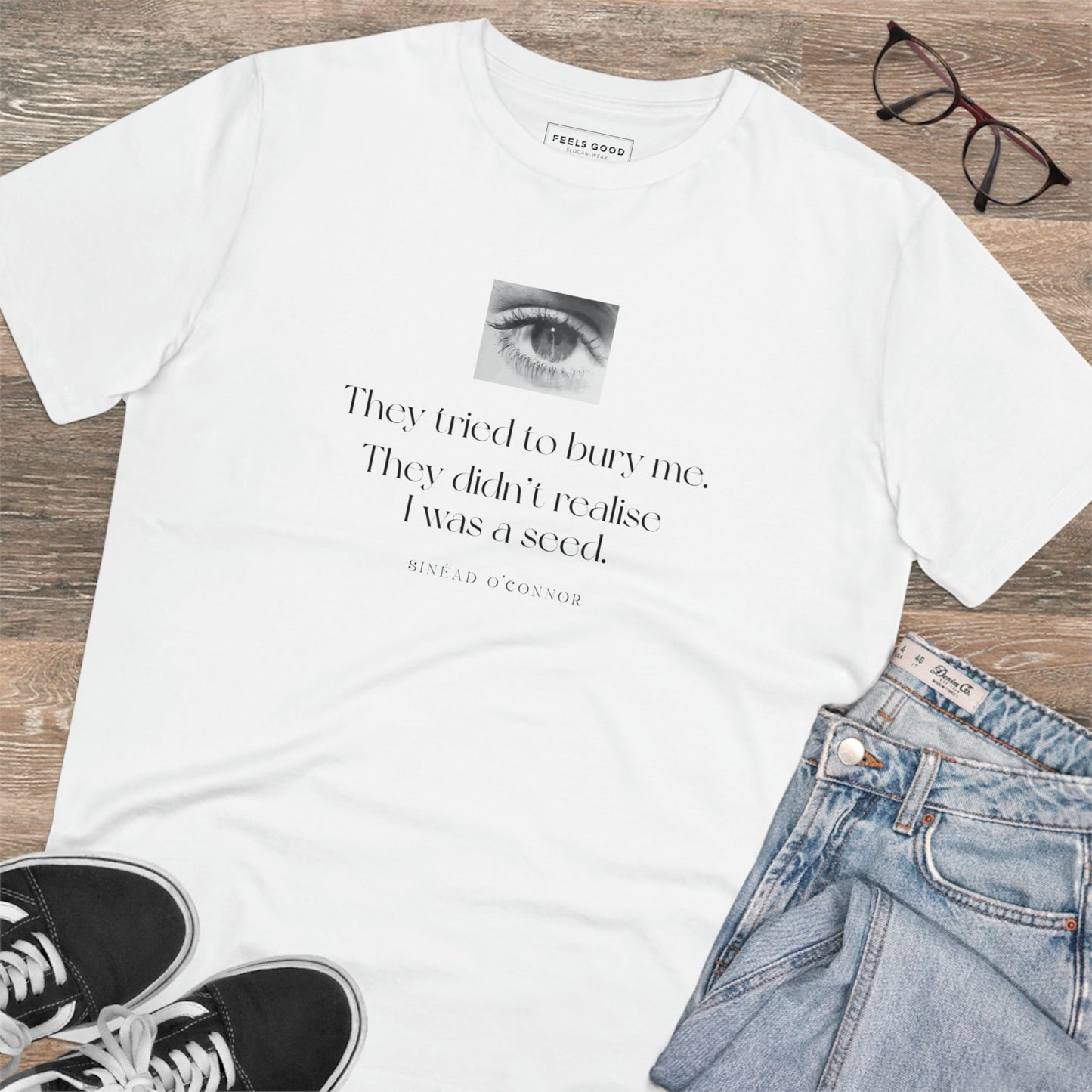 Sophisticated & stylish—Famous Quotes 'A Seed' Sinead Organic Cotton T-Shirt. Vivienne Westwood T-shirt.
