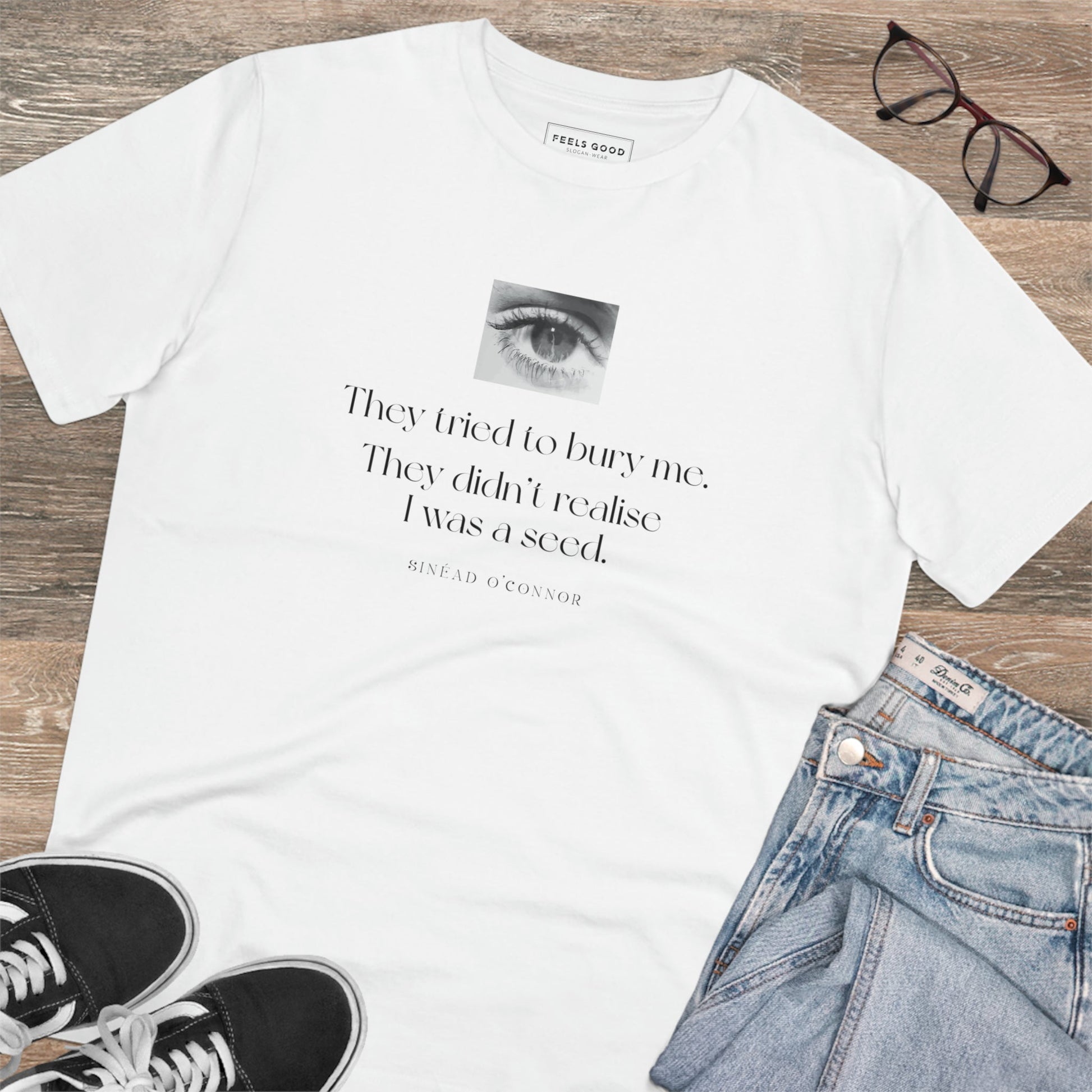 Sophisticated & stylish—Famous Quotes 'A Seed' Sinead Organic Cotton T-Shirt. Vivienne Westwood T-shirt.

