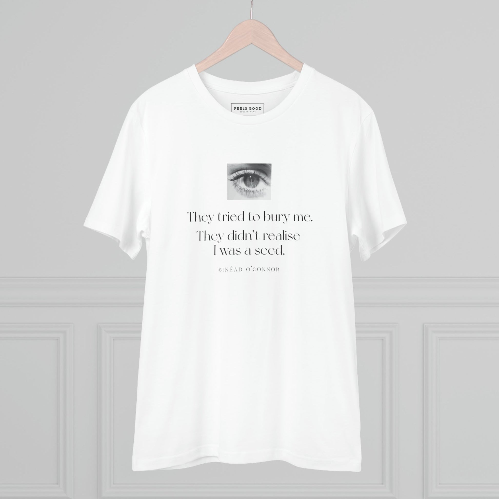Comfort meets culture in Famous Quotes 'A Seed' Sinead Organic Cotton T-Shirt. Dior T-shirt inspired.