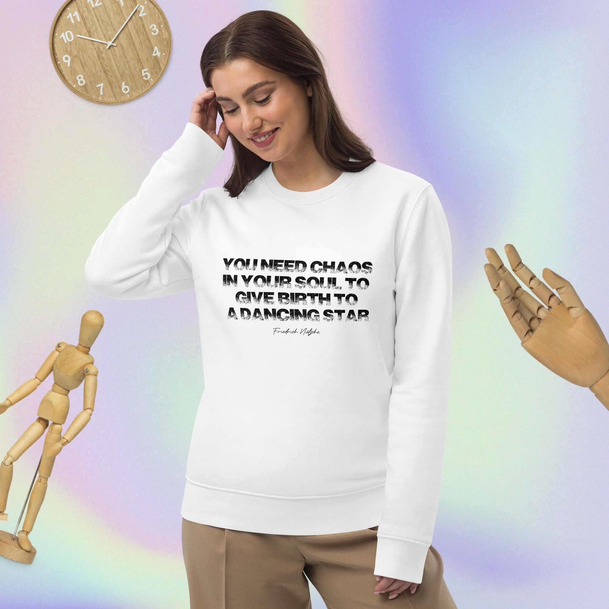 Famous Quotes 'Chaos In Your Soul' Nietsche Organic Cotton Sweatshirt for bold style.