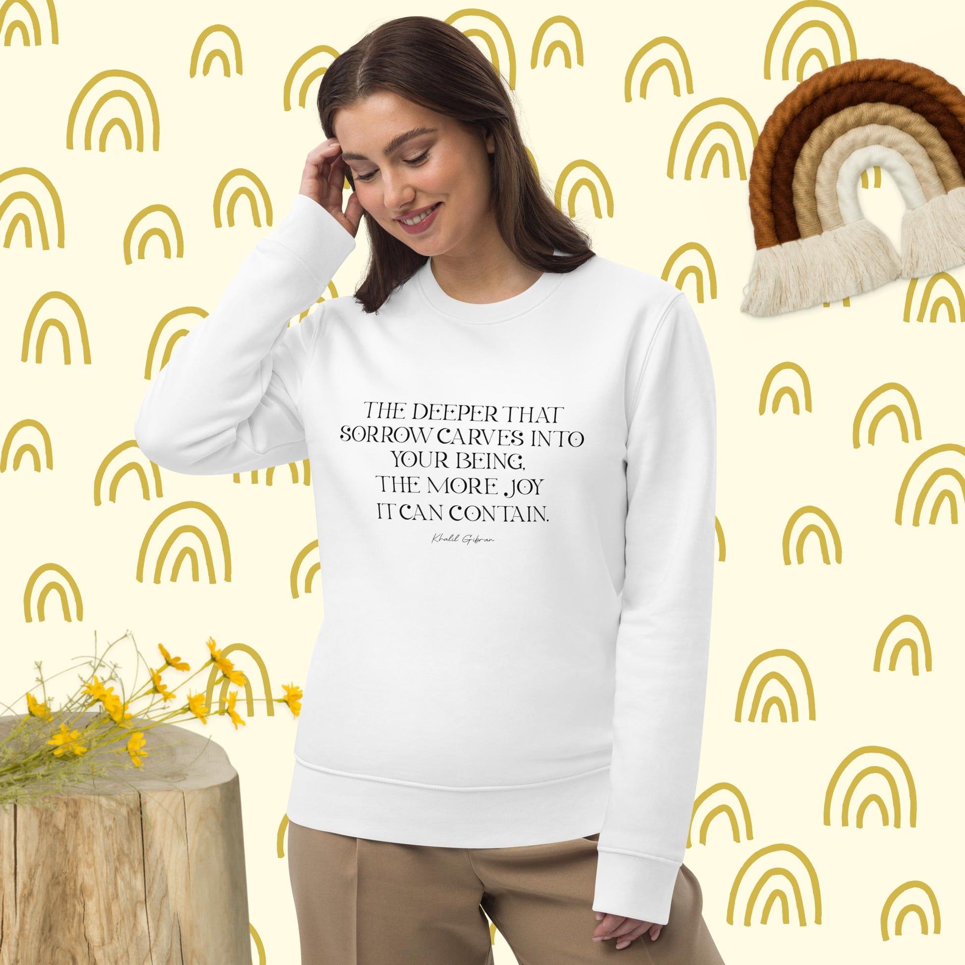 Shop the "Famous Quotes 'Joy & Pain' Khalil Organic Cotton Sweatshirt" for stylish slogan sweatshirts.