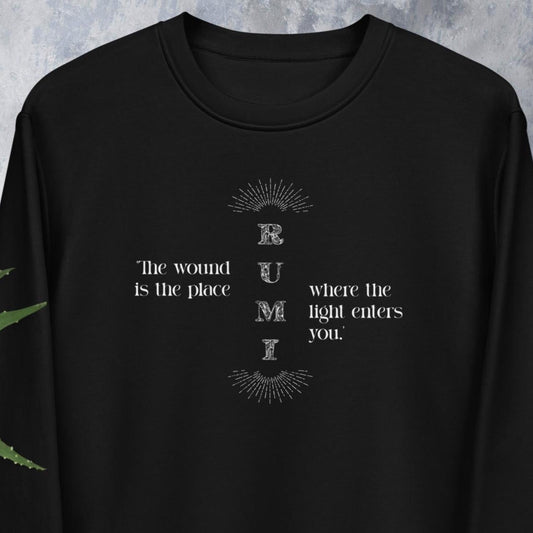 Famous Quotes 'Light Entering' Rumi Organic Cotton Sweatshirt with graphic slogans

