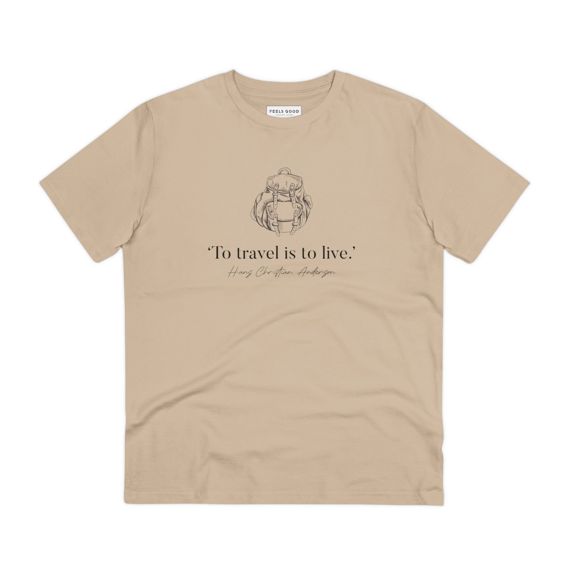 The famous quotes 'Live To Travel' Hans Christian organic cotton t-shirt is great for outdoor adventures.