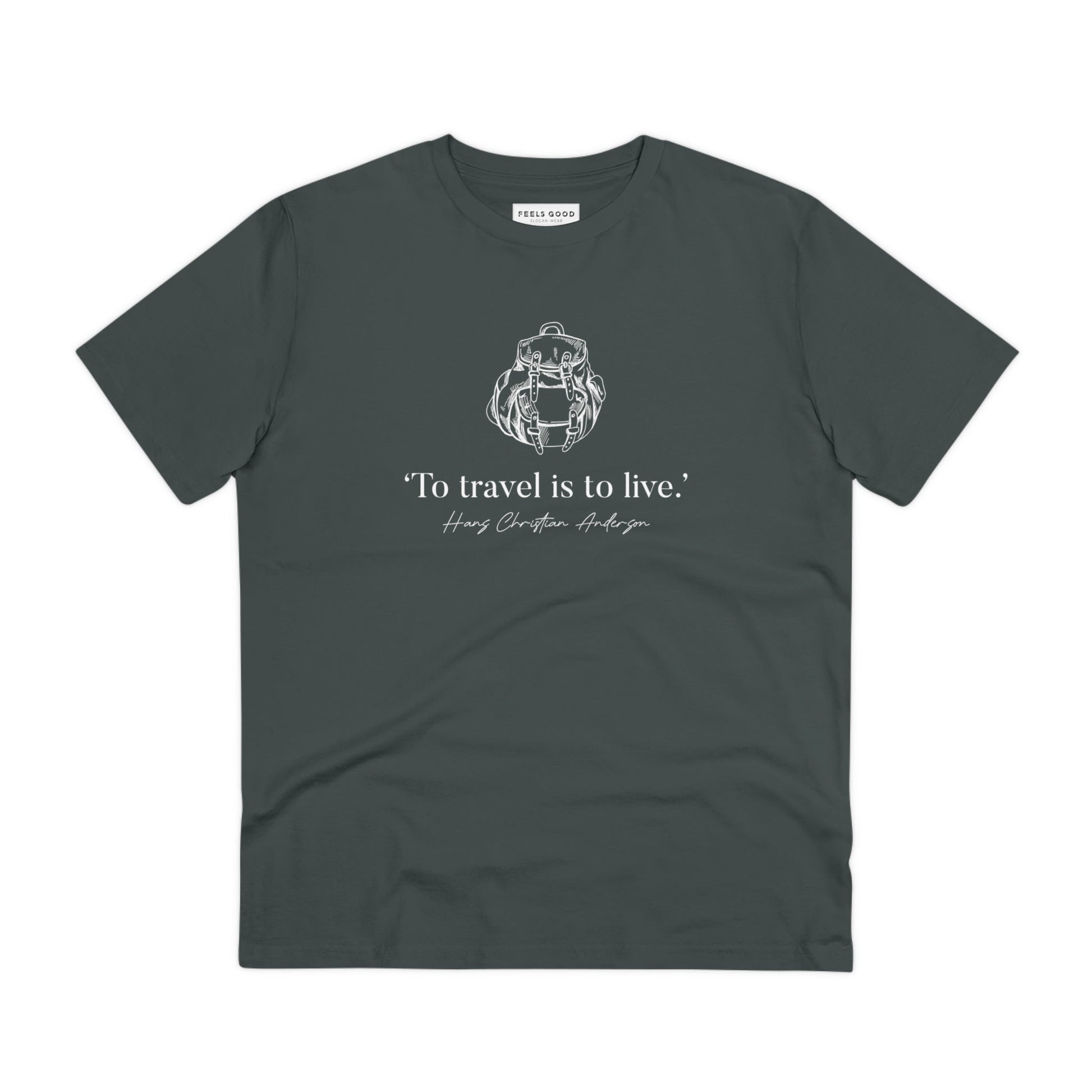 Best women's walking t shirts include the famous quotes 'Live To Travel' Hans Christian organic cotton t-shirt.