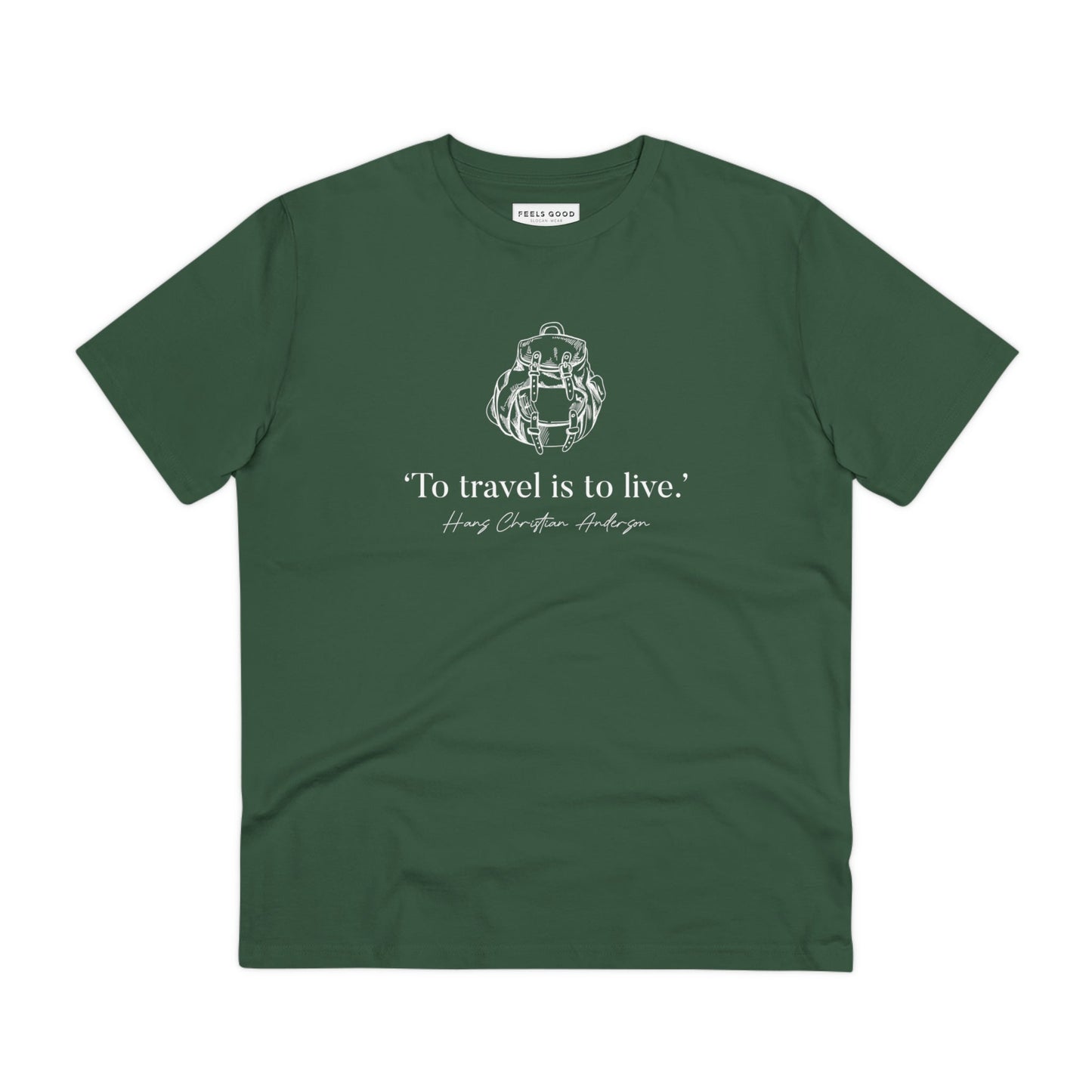 Travel t shirts for women include the famous quotes 'Live To Travel' Hans Christian organic cotton t-shirt.