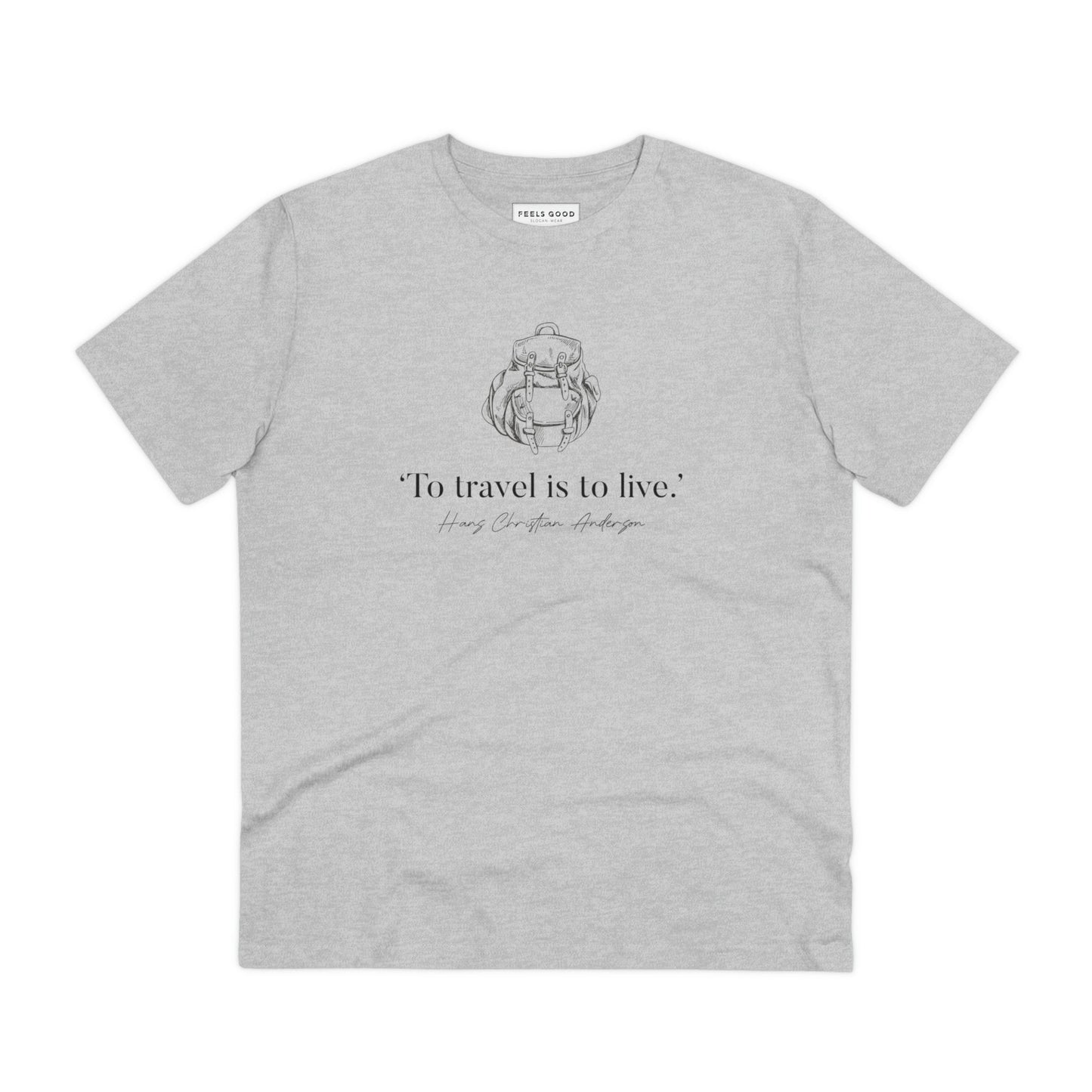 Adventure-ready, the famous quotes 'Live To Travel' Hans Christian organic cotton t-shirt suits every explorer.