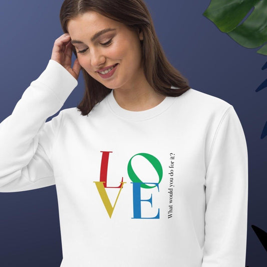 Famous Quotes 'LOVE' Dior Organic Cotton Sweatshirt for uplifting and mindful fashion lovers

