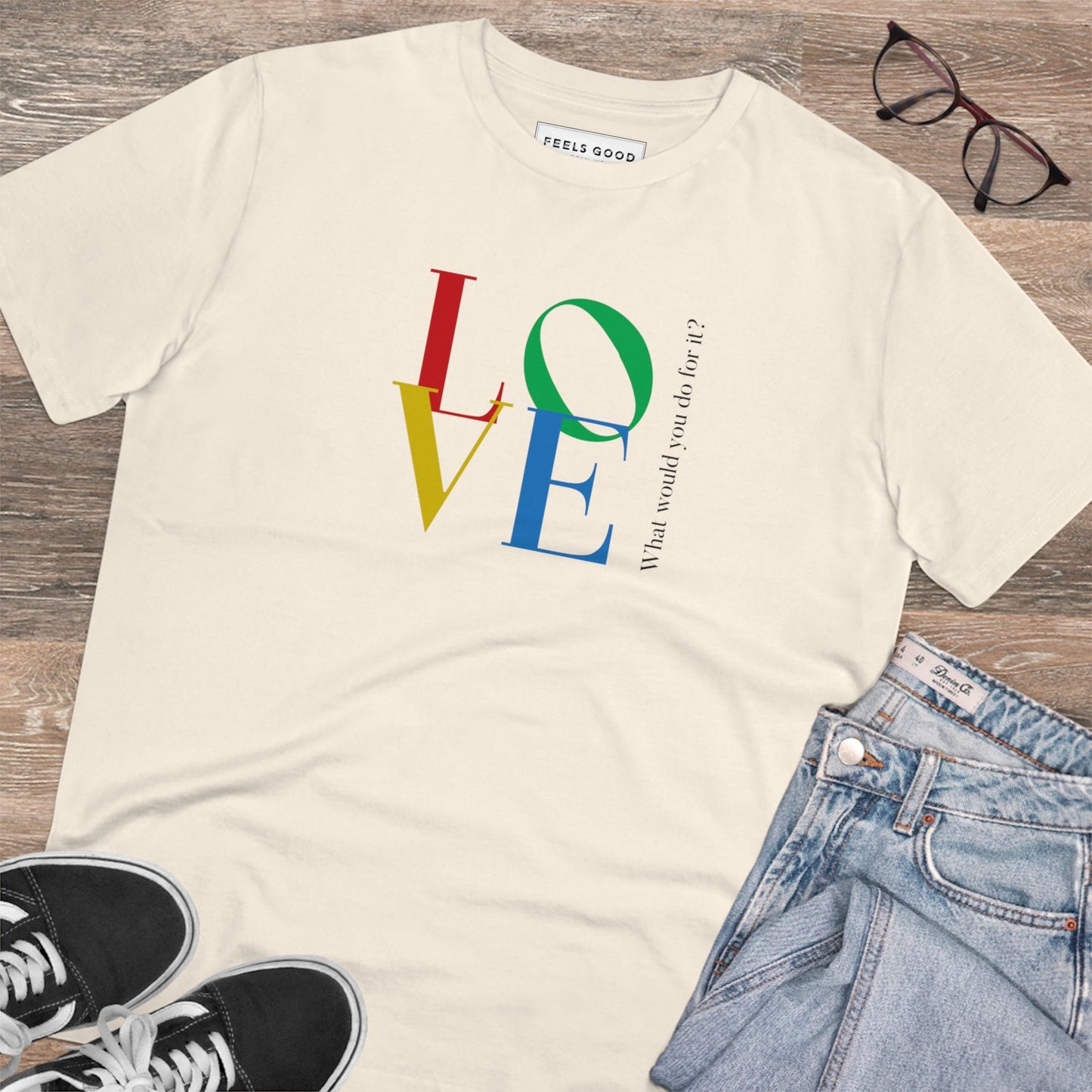 Dior-inspired 'LOVE' tee with famous quote in breathable organic cotton.

