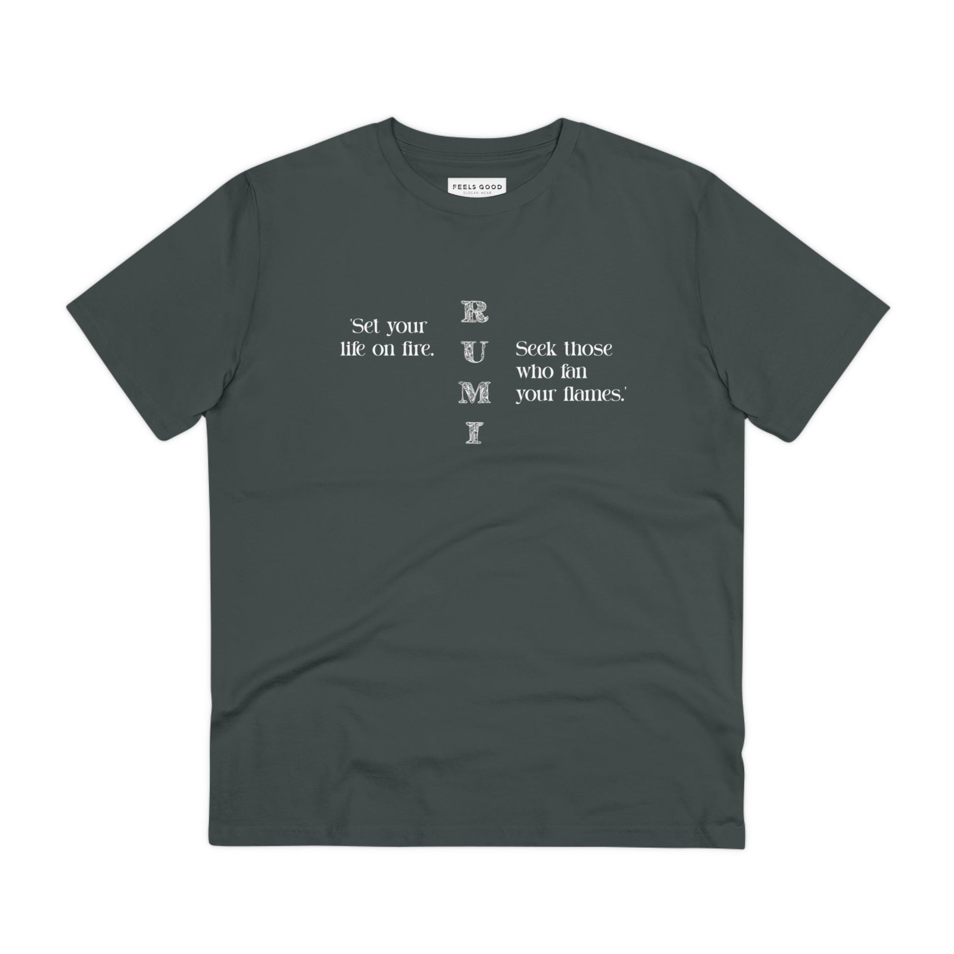 Famous Quotes 'On Fire' Rumi Organic Cotton T-shirt Eco Tshirt