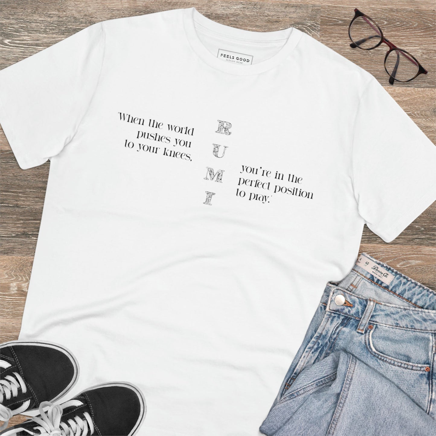 Love Chanel T-shirts? Get the same luxury feel with 'famous quotes 'On Your Knees' Rumi organic cotton T-shirt.