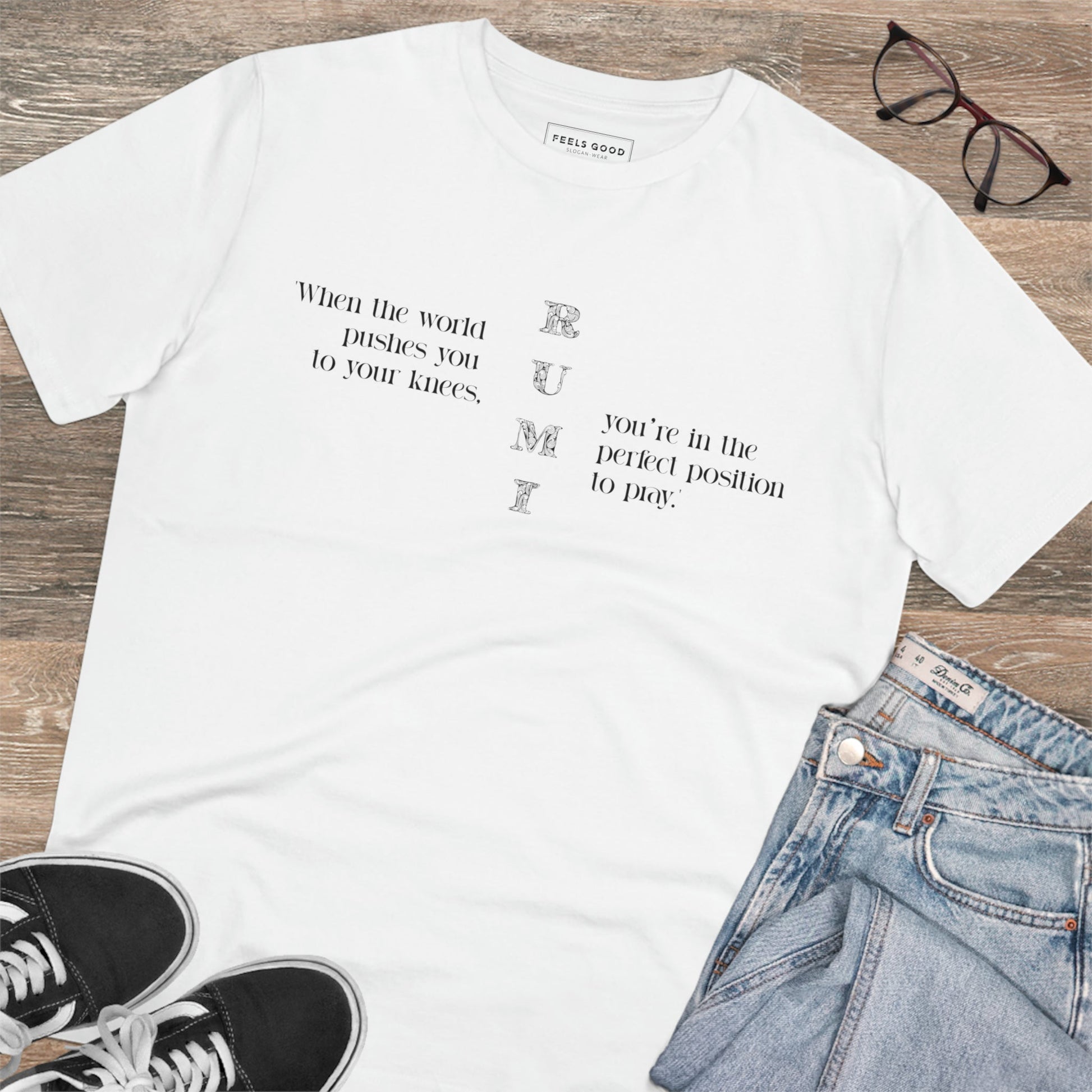 Love Chanel T-shirts? Get the same luxury feel with 'famous quotes 'On Your Knees' Rumi organic cotton T-shirt.