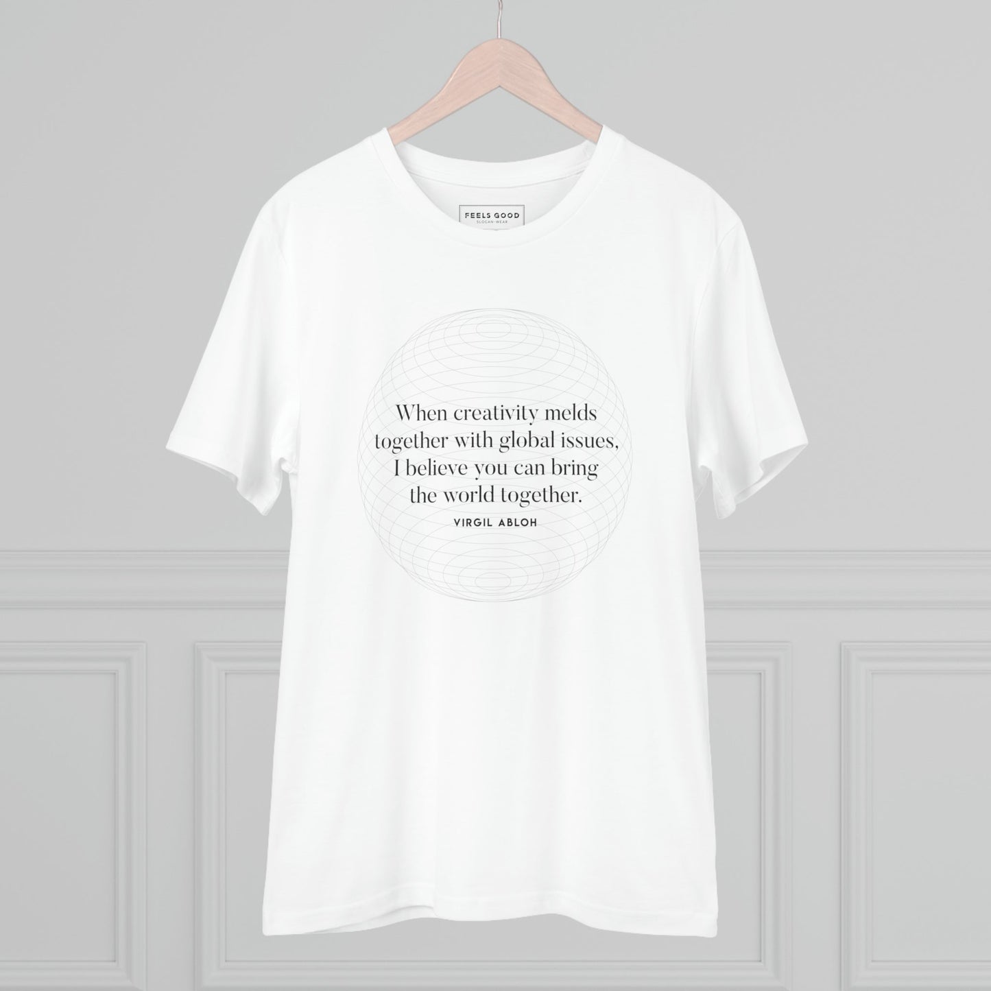 Inspired by luxury? Famous quotes 'One World' Virgil organic cotton T-shirt – best chanel t shirt pick!

