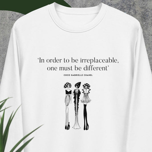 Graphic sweatshirts for men: 'Be Different' Coco Chanel Organic Cotton Sweatshirt.

