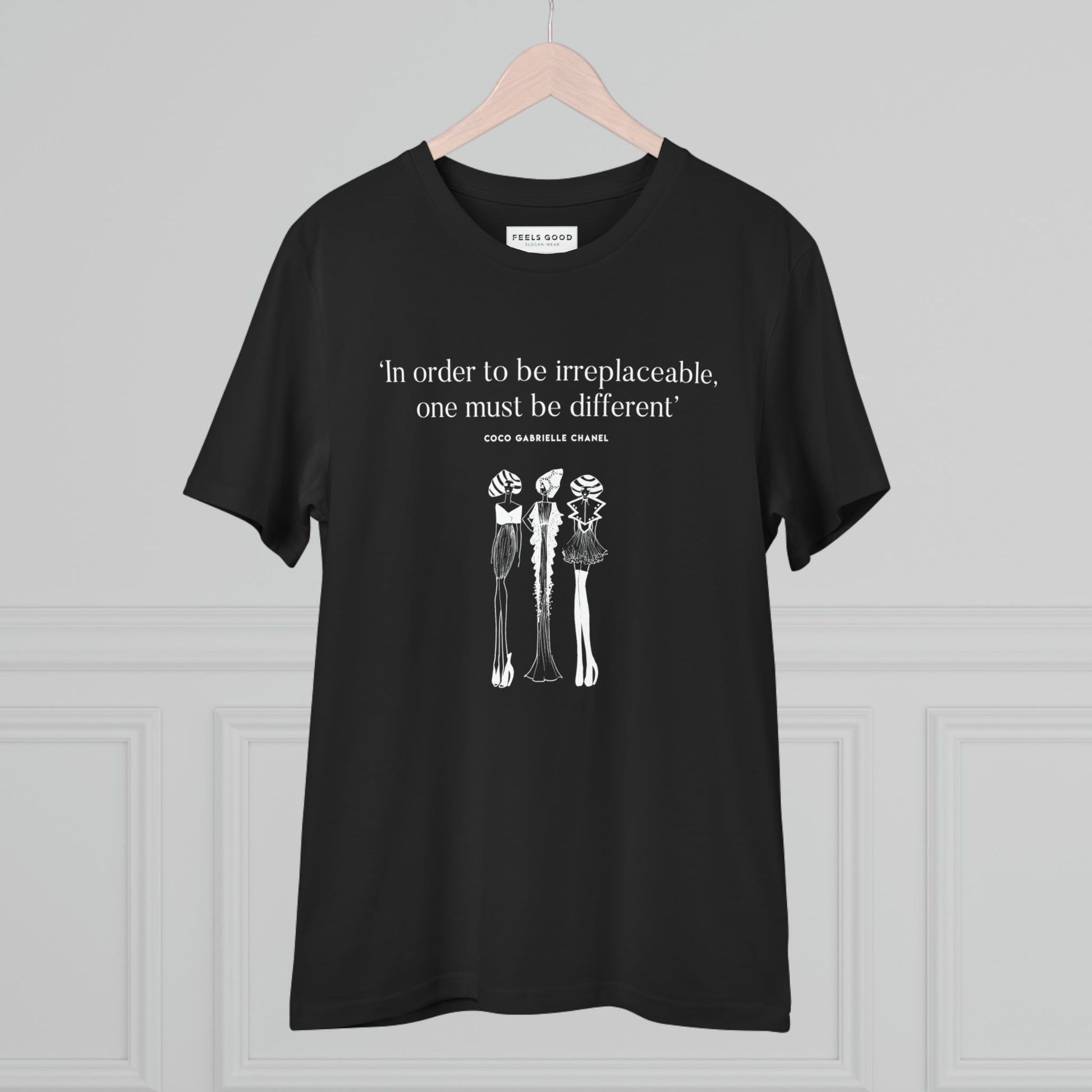 Sustainable fashion T-shirt – Coco Chanel empowerment quote design
