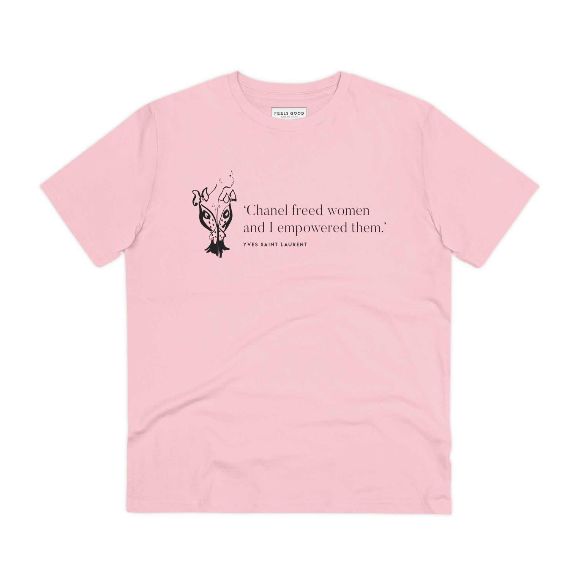Elevate your wardrobe with the fashion 'Empowered' Saint Laurent organic cotton T-shirt today.