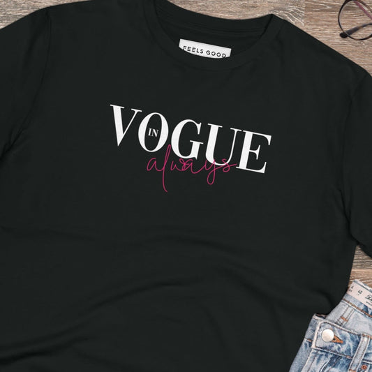 Fashion 'In Vogue' Organic Cotton T-shirt with feel-good message and trendy bookish style
