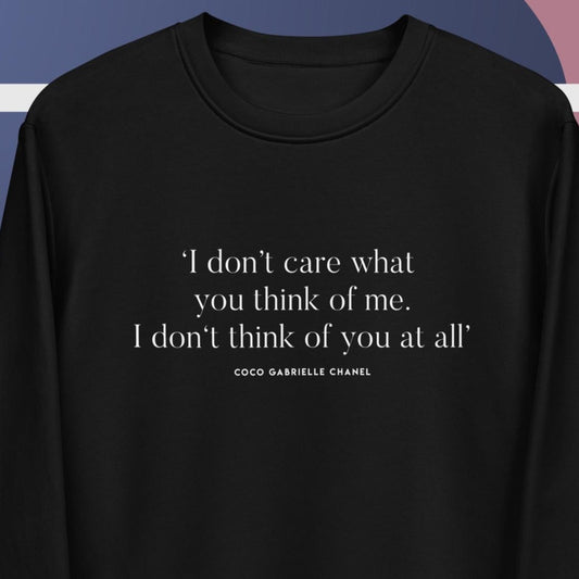 Fashion 'Invincible' Coco Chanel Organic Cotton Sweatshirt with bold graphic sweatshirt slogans


