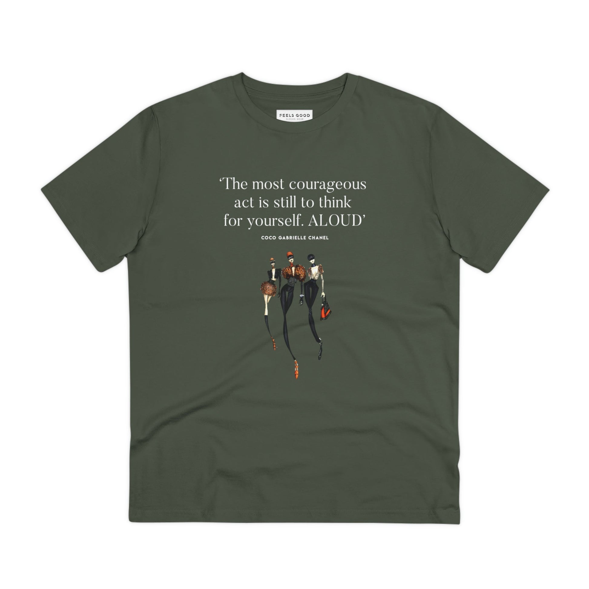 Get a bold look with the fashion 'Think Aloud' Coco Chanel organic cotton t-shirt. 
