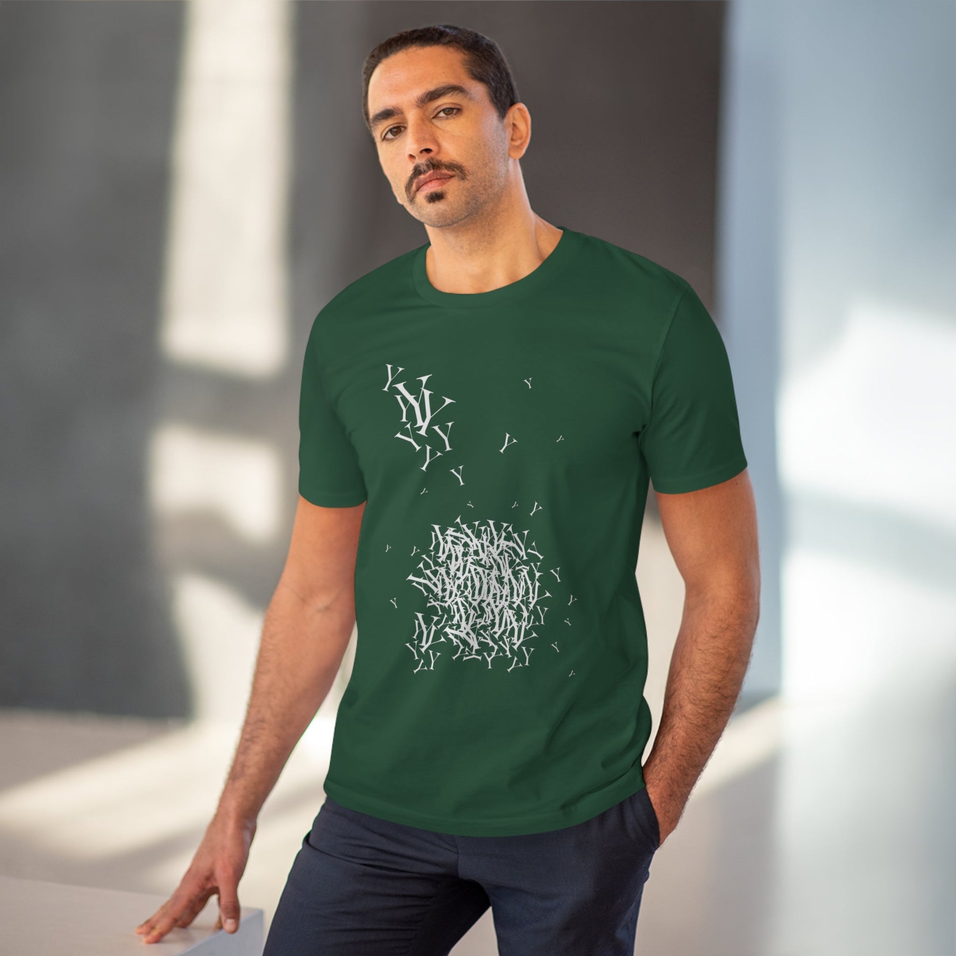 Yohji-inspired organic cotton t-shirt with stylish 'Fashion Y' design.

