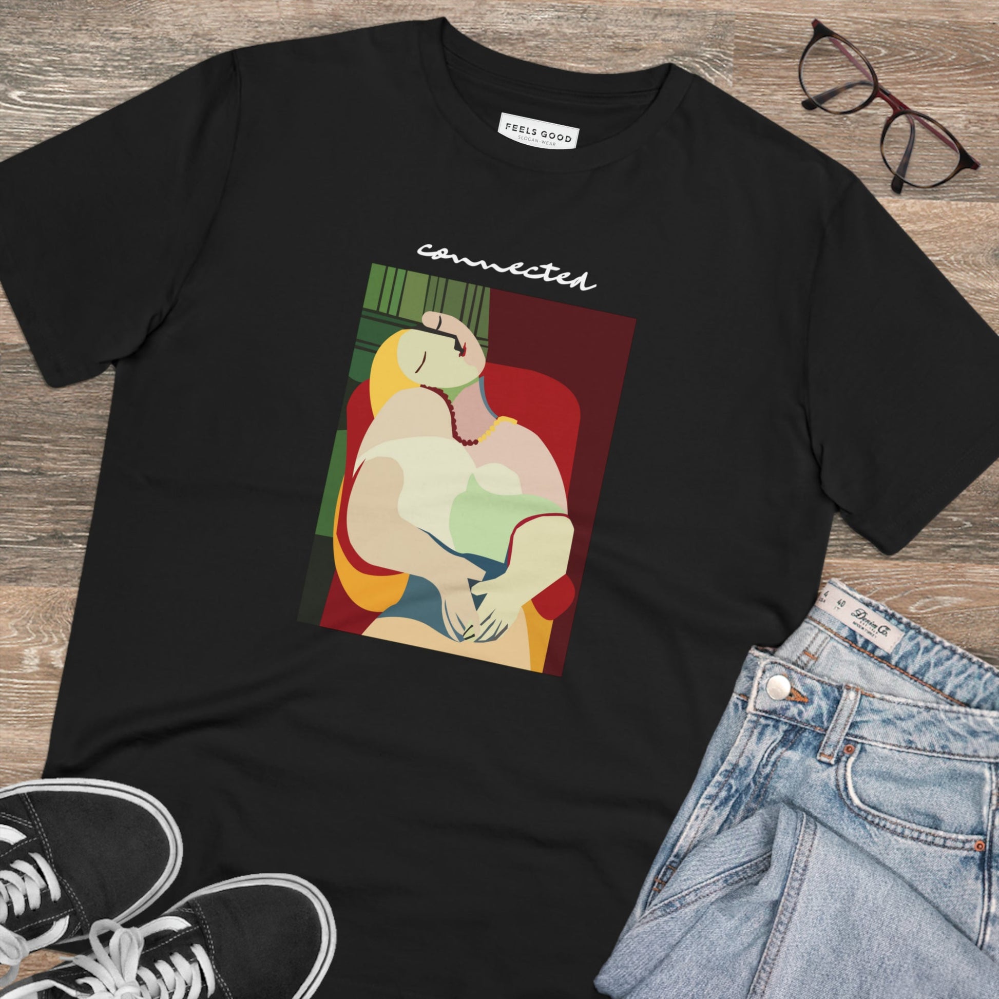 Neutral t-shirts for all – Feminist 'Connected' Organic Cotton empowering slogan design

