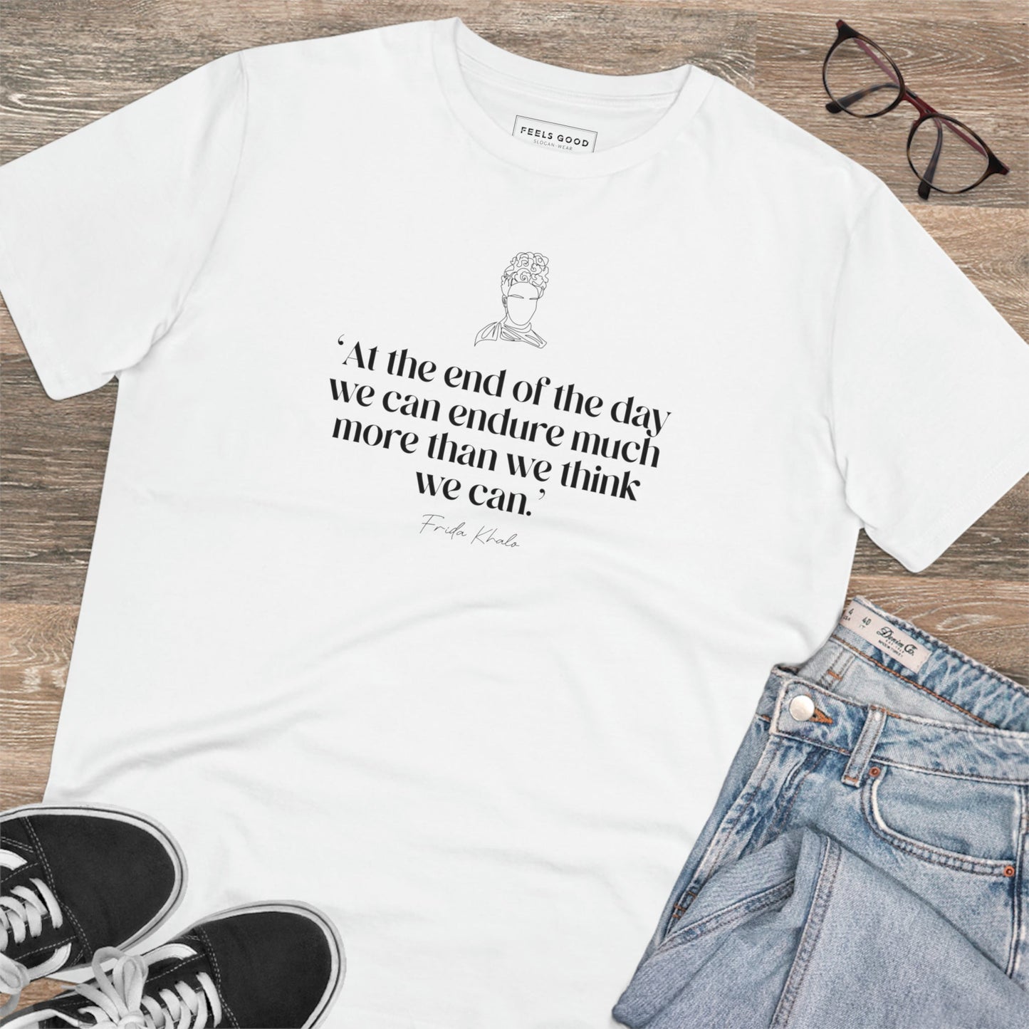 Empowering feminist t shirt – Frida print on organic cotton

