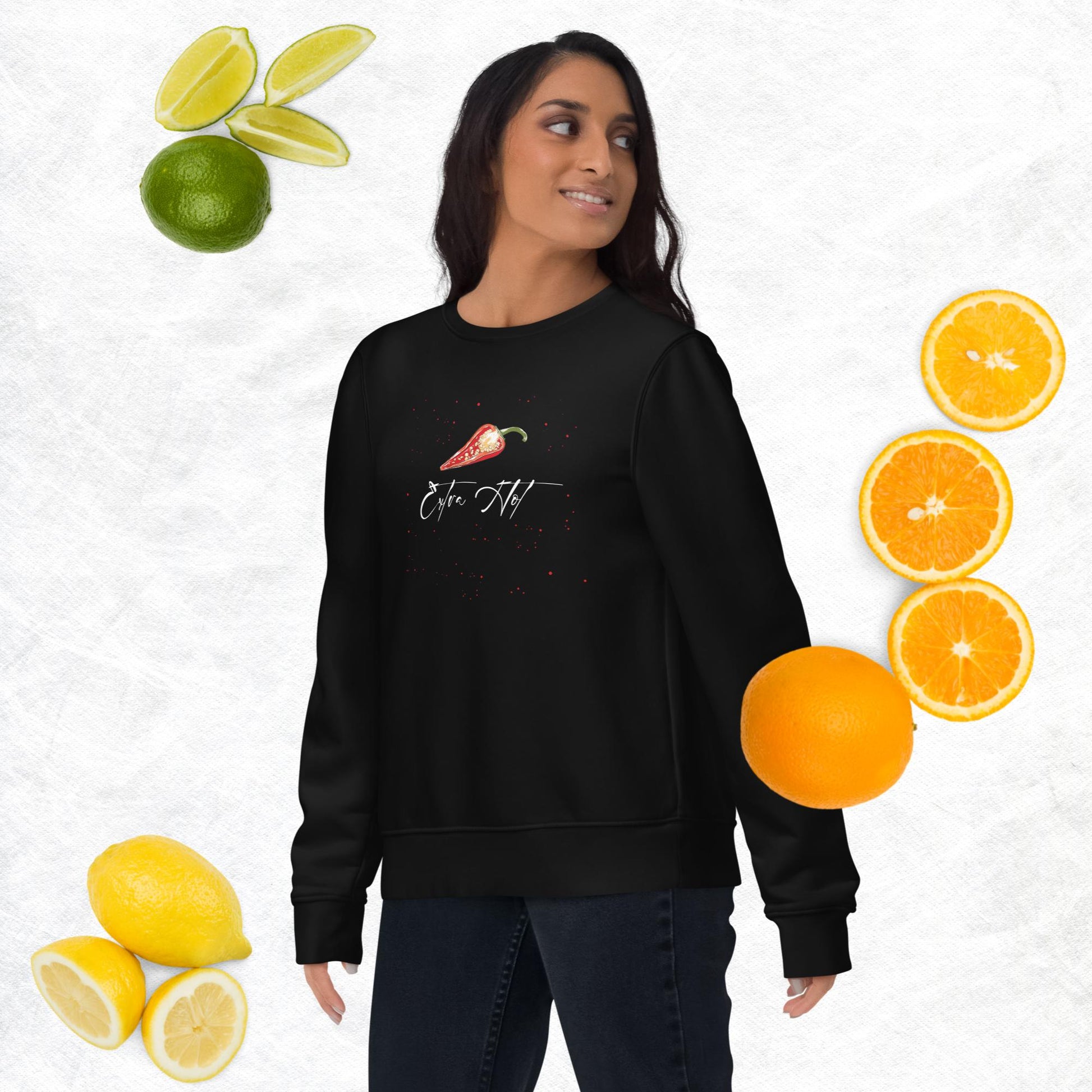 Rock your beliefs with our feminist 'Extra Hot' organic cotton sweatshirt—comfy and bold.