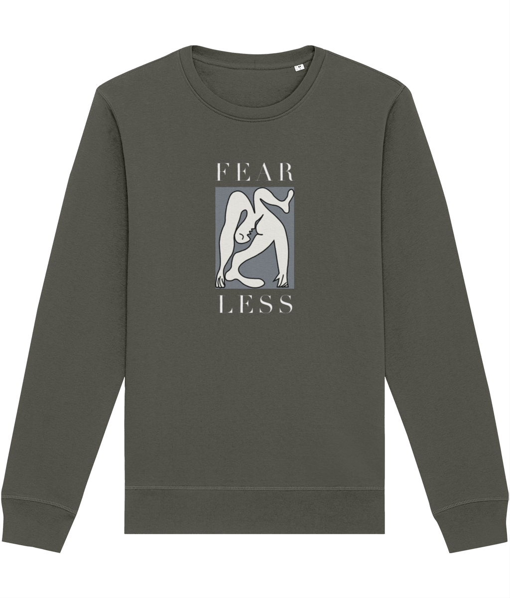 Stand tall in the feminist 'Fear Less' organic cotton sweatshirt, a bold feminist slogan sweatshirt.