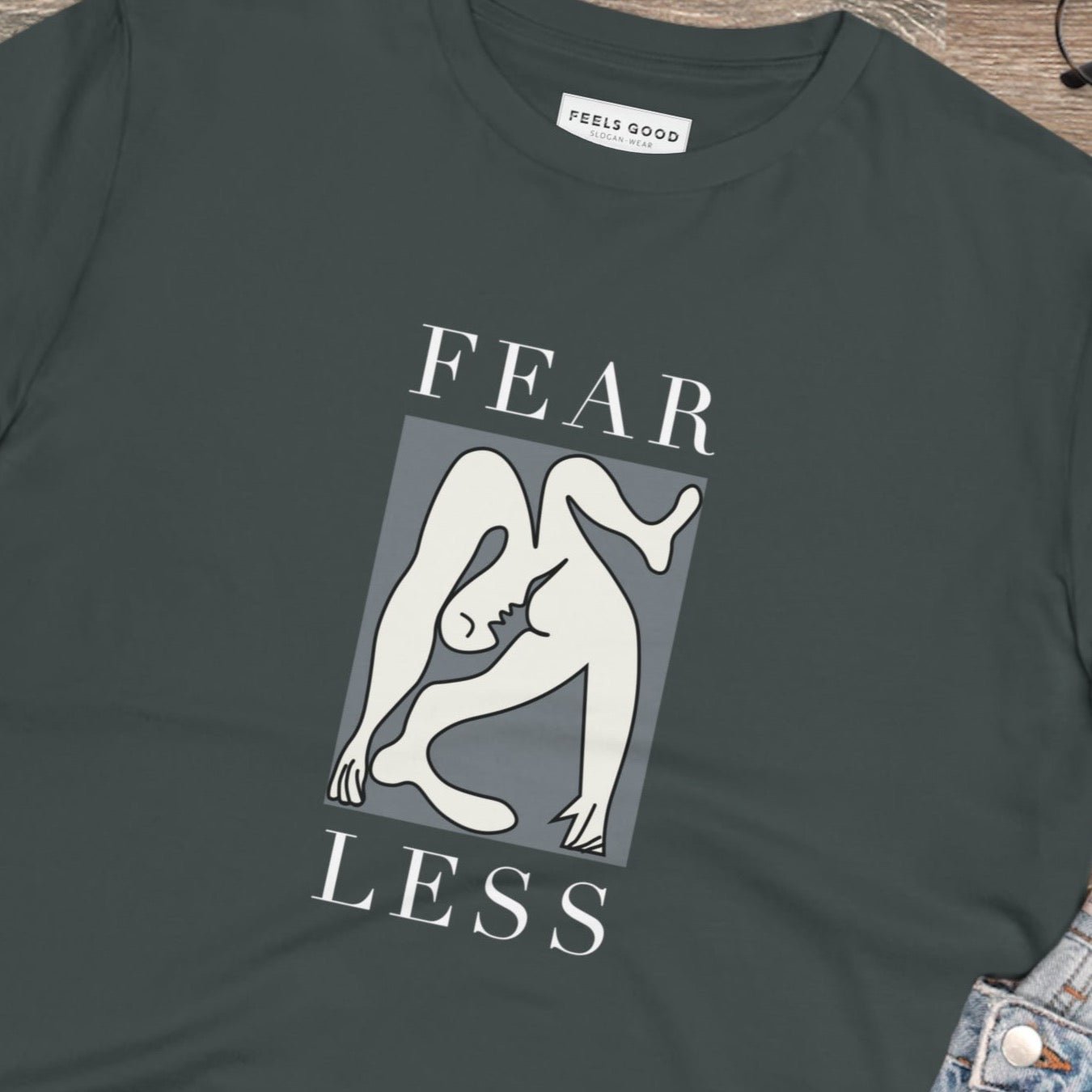 Wear your values with the feminist 'Fear Less' organic cotton t-shirt – bold, ethical, and unisex.