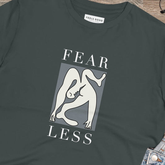 Wear your values with the feminist 'Fear Less' organic cotton t-shirt – bold, ethical, and unisex.